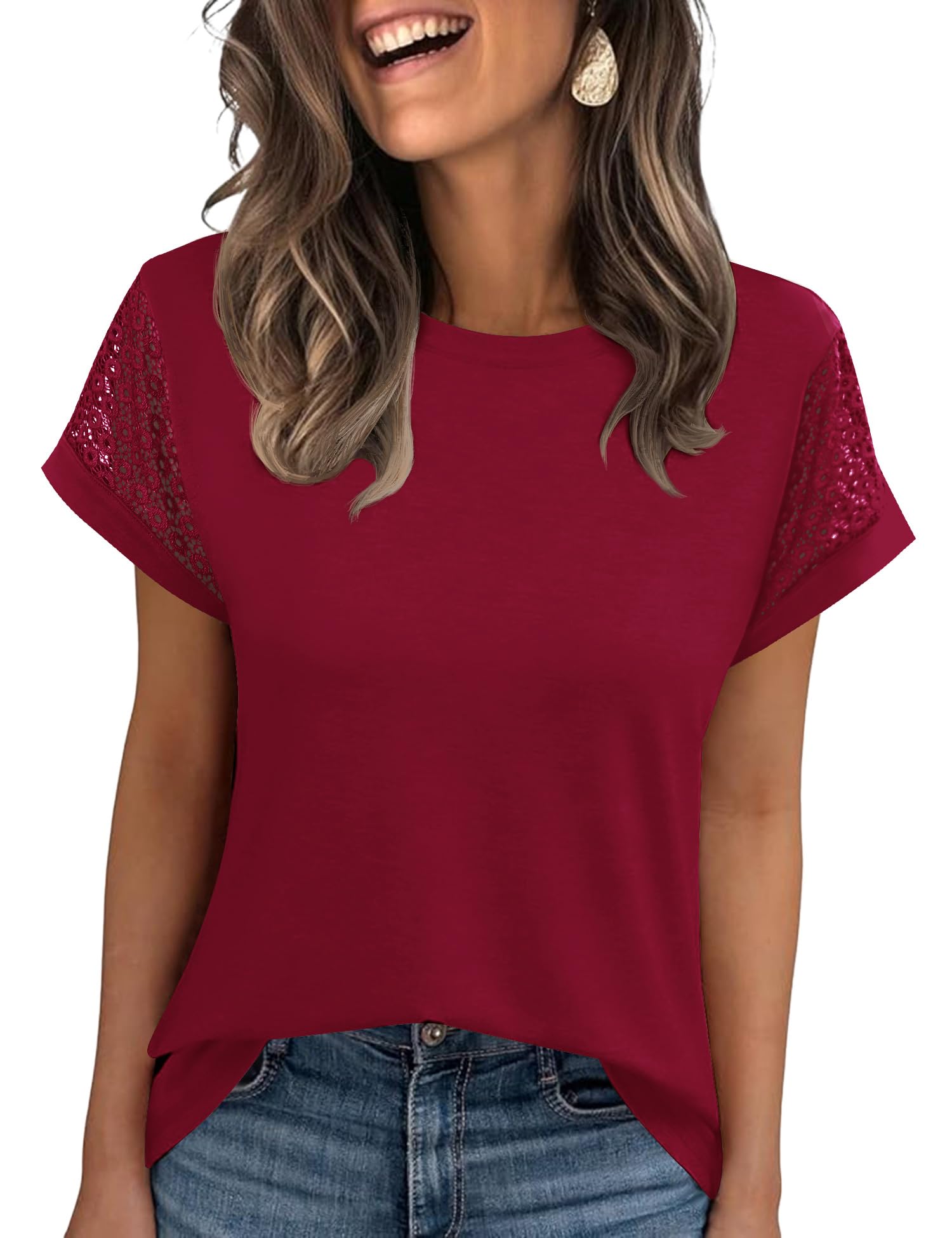 Ivicoer Womens Tops Lace Short Sleeve Blouses Dressy Casual Summer Tshirts Business Outfits