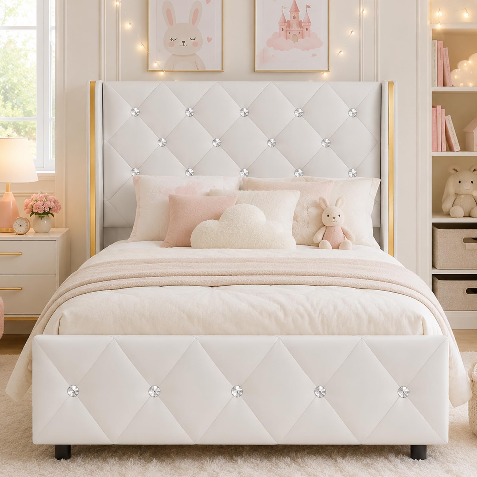 HOMBCK Twin Gold Trim Bed Frame