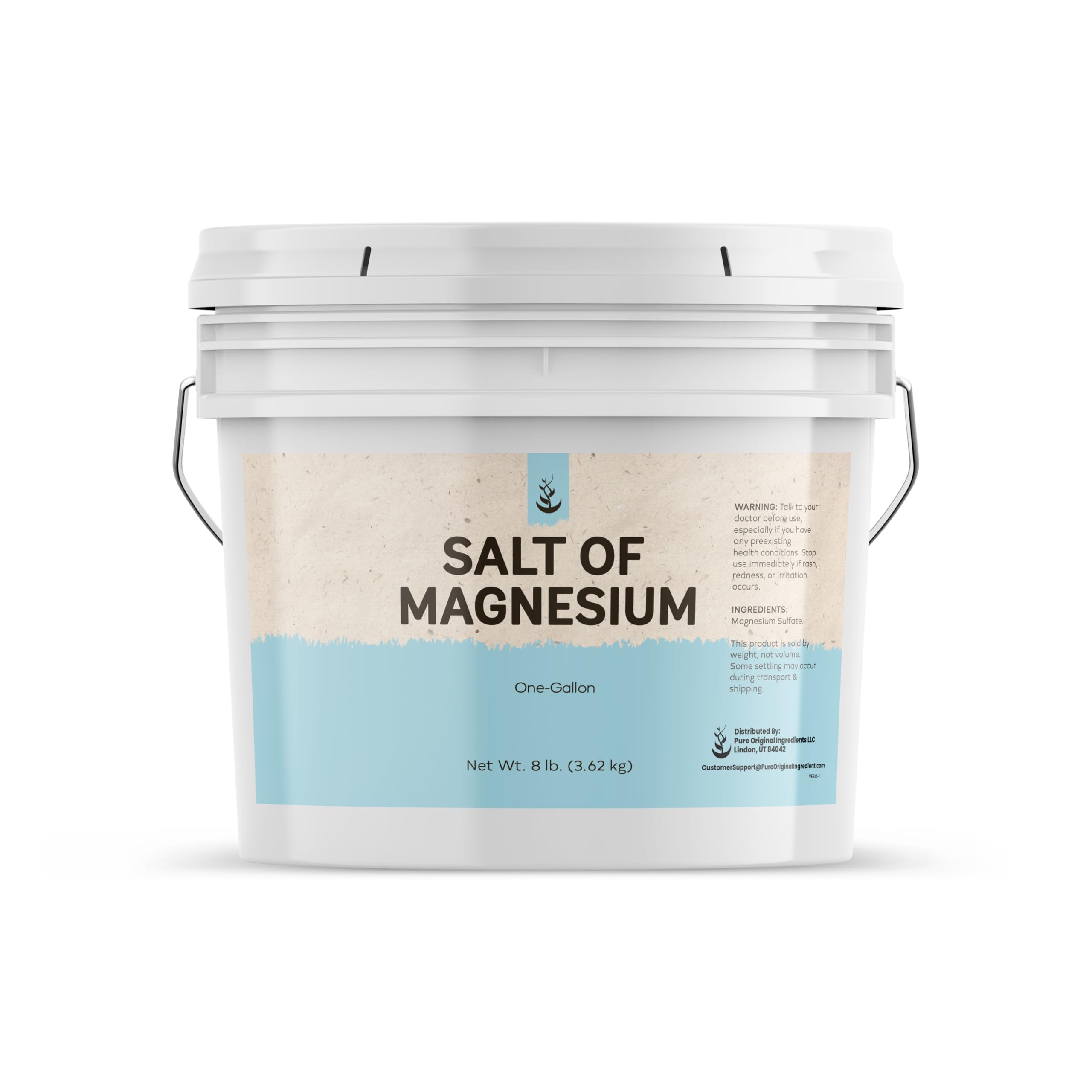 Salt of Magnesium: Pure Epsom Salt (1 Gallon Bucket, 8 lbs) by Pure Organic Ingredients, USP & Food Grade, Unscented, Soothes Sore Muscles, Natural Exfoliant, Anti-Inflammatory