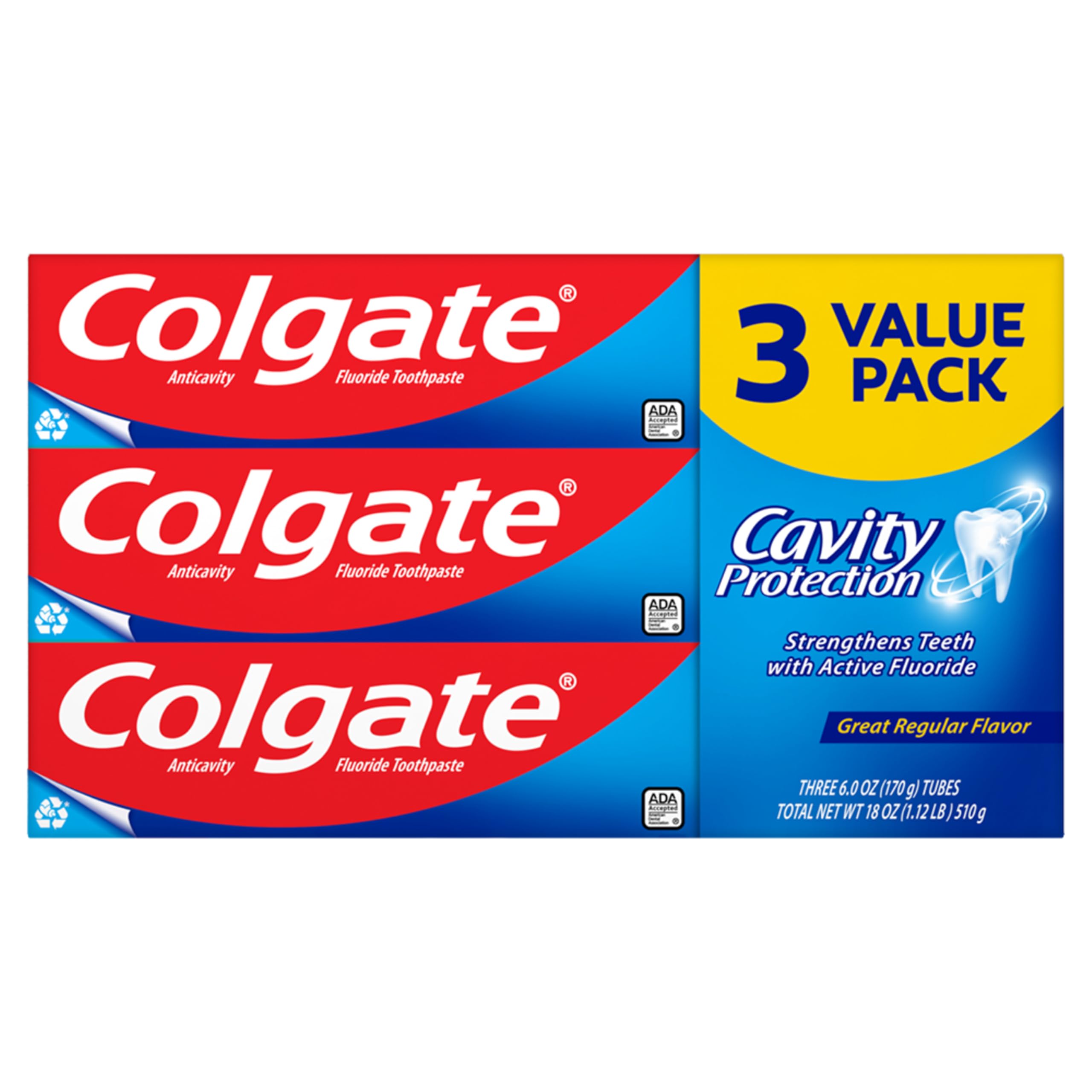 Colgate Cavity Protection Toothpaste with Fluoride Great Regular Flavor - 6 Ounce 3 Pack