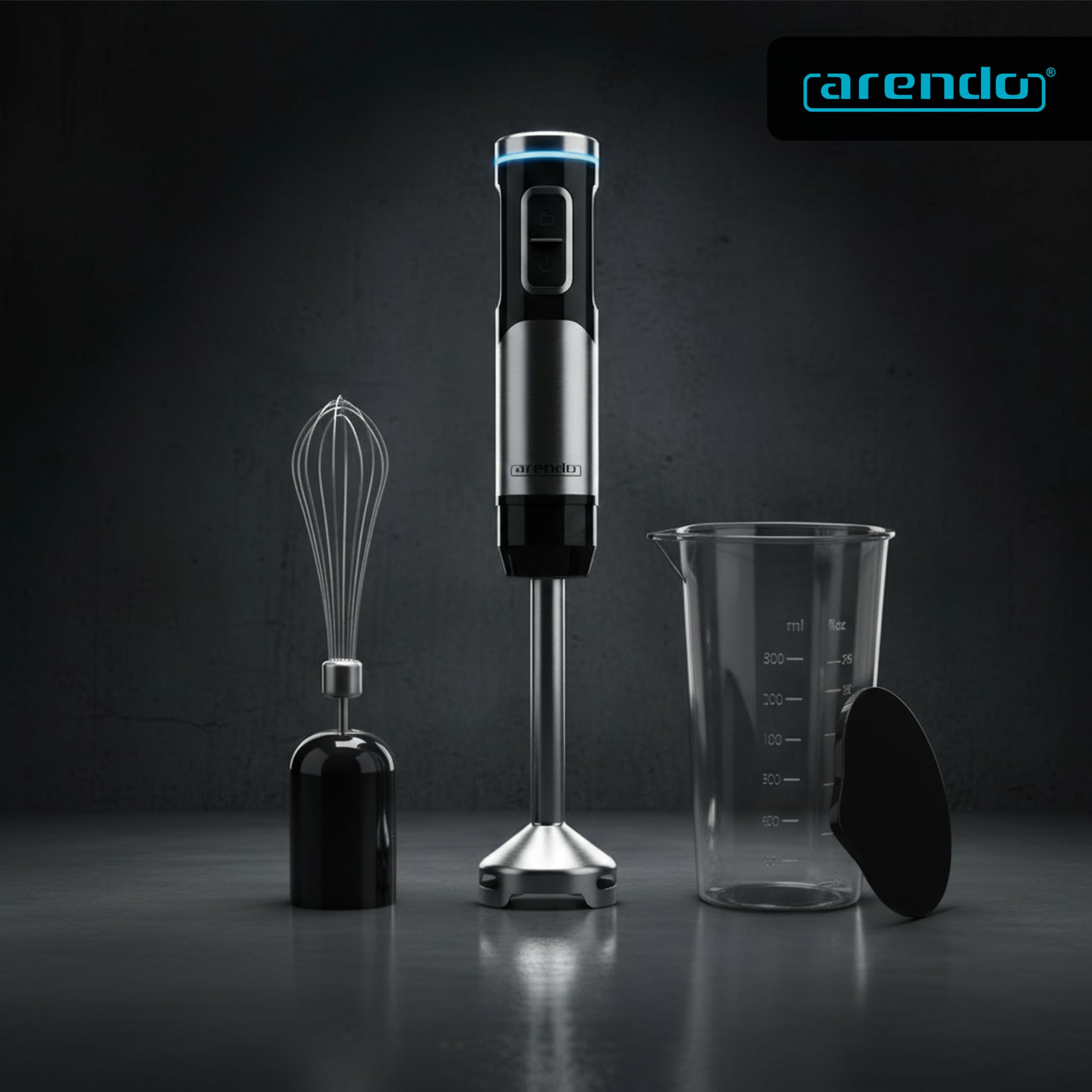 Arendo - Mixeur plongeant sans fil - 200 W - Avec batterie - Batteur à main en acier inoxydable - Batteur à purée - Fouet - Verre doseur - Vitesse continue - Verrouillage des touches - Set