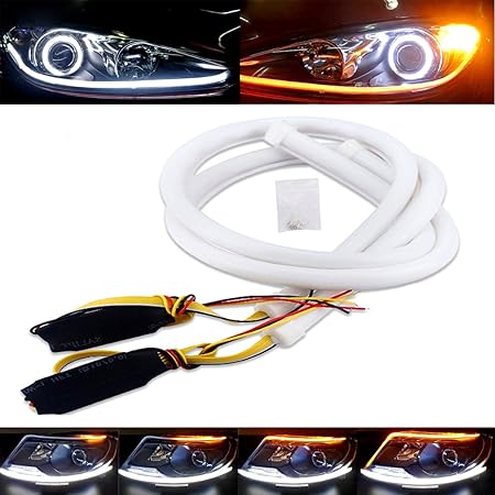 Amazon Mdlufy シーケンシャル 流れるウインカー Ledテープ デイライトled ホワイト 60cm 12v Ledシリコンチューブ 防水ip65 アンバー Led流れるウインカーポジション バイク 汎用 車 バイク 車 バイク