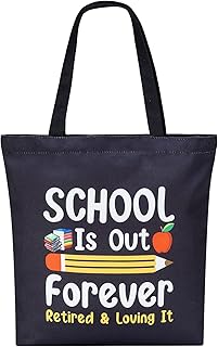 PARBEE Tote Bag, Large Black Canvas Bag with Pocket, Funny Retirement Gift for Teachers, Reusable, Machine Washable, Tote Bag for Retired Teachers, Unisex