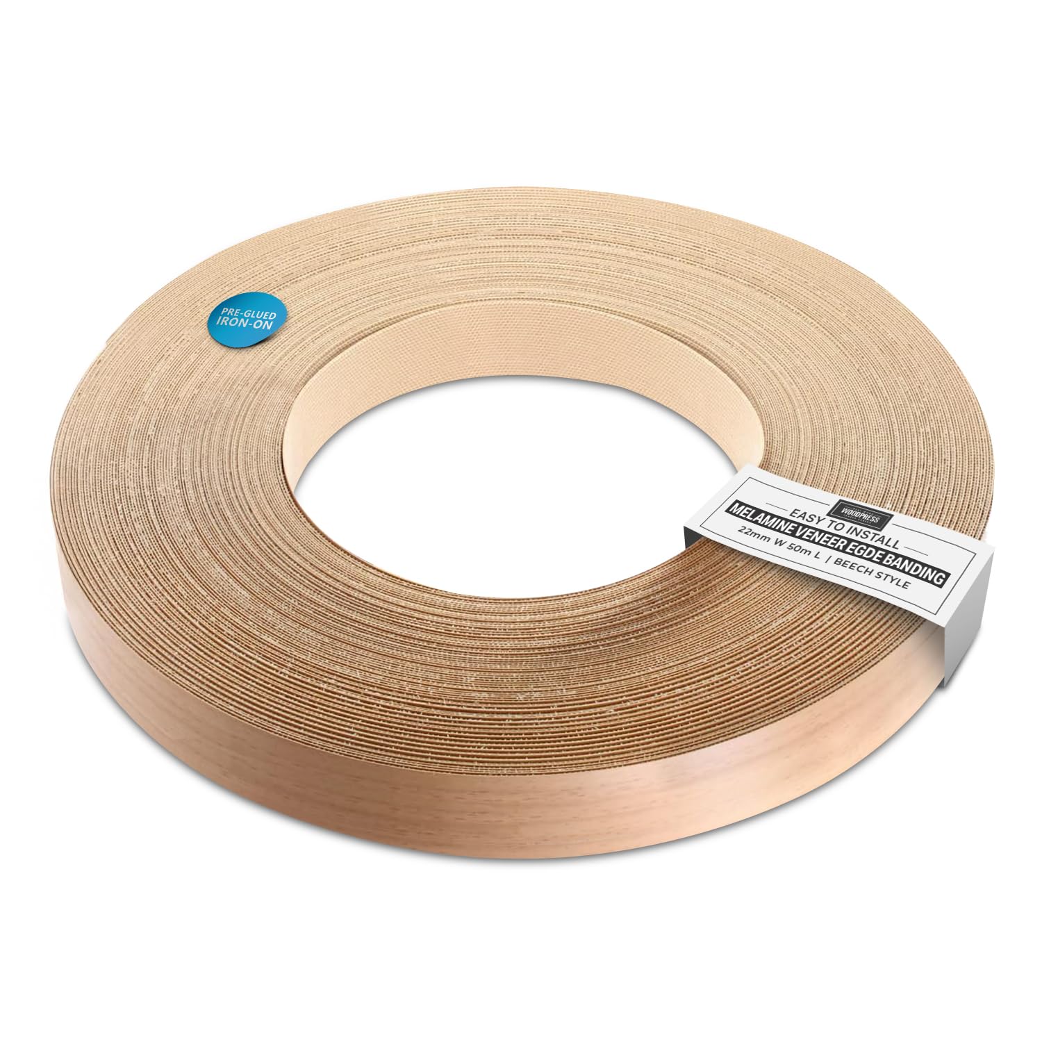 Woodpress Beech Style Woodpress® 22Mm Beech Wood Style Laminate Melamine Pre-Glued Veneer Edging Tape – 50M Trade Roll – Iron-On Wood Application