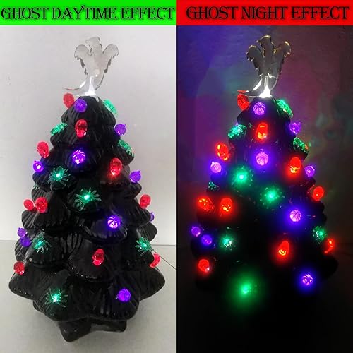 Miniatura 10 de 117 bombillas de repuesto para árboles de cerámica de Halloween, incluyendo cráneocabeza de calabaza, araña y 2 tapas temáticas de árbol (incluye