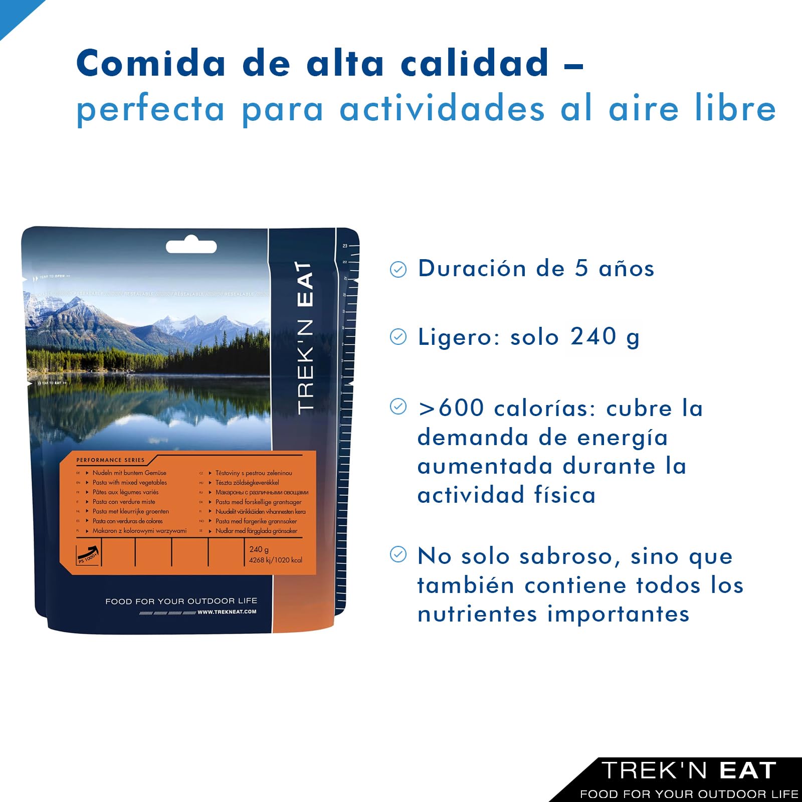 Pasta Trek'N Eat con Verduras Coloridas PS1000+ Tu comida para exteriores rica en calorías (más de 1000 kcal) para trekking, expediciones y suministros de emergencia