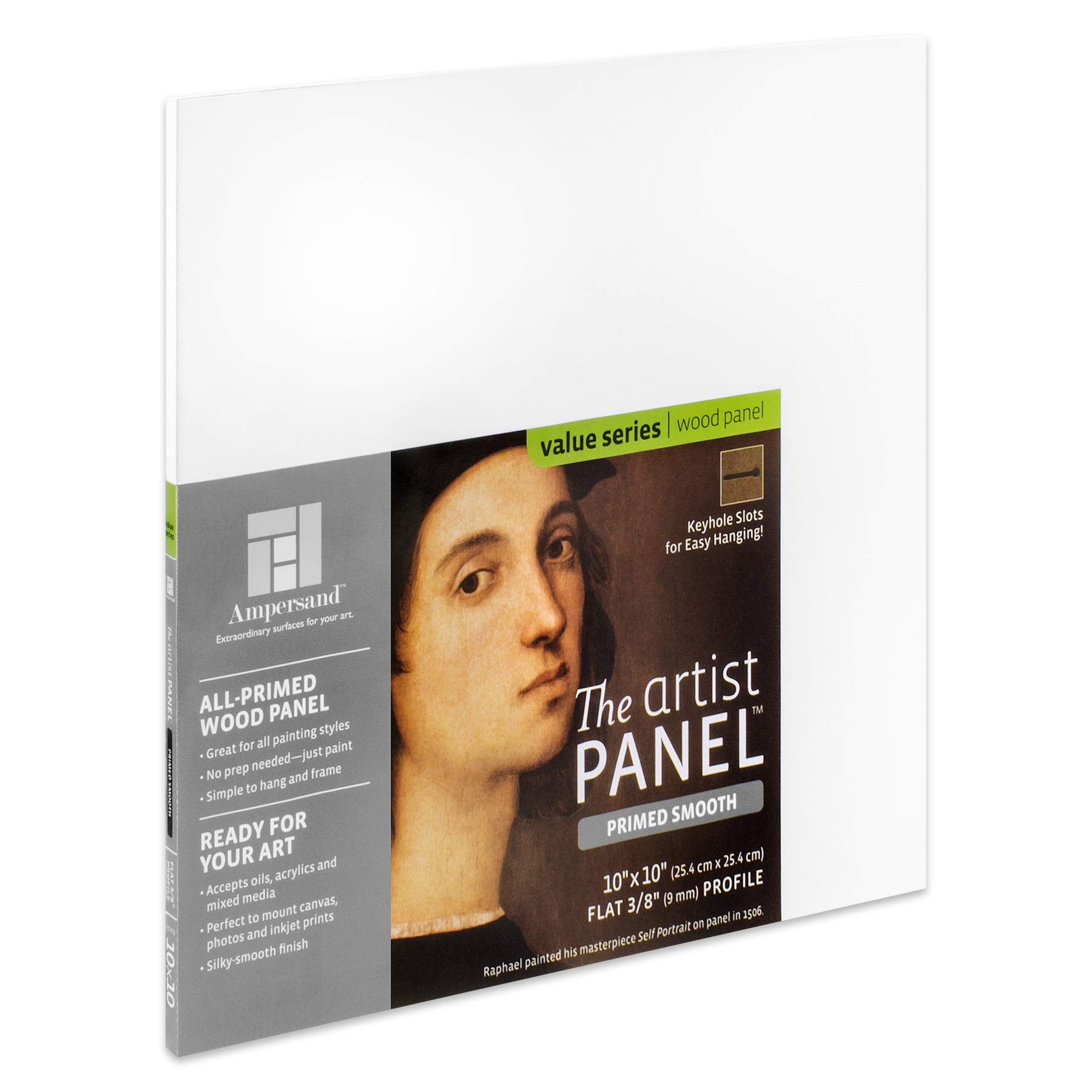 Ampersand Art Supply Wood Gesso Artist Painting Panel: Primed Smooth, 10" x 10", 3/8" Flat Profile