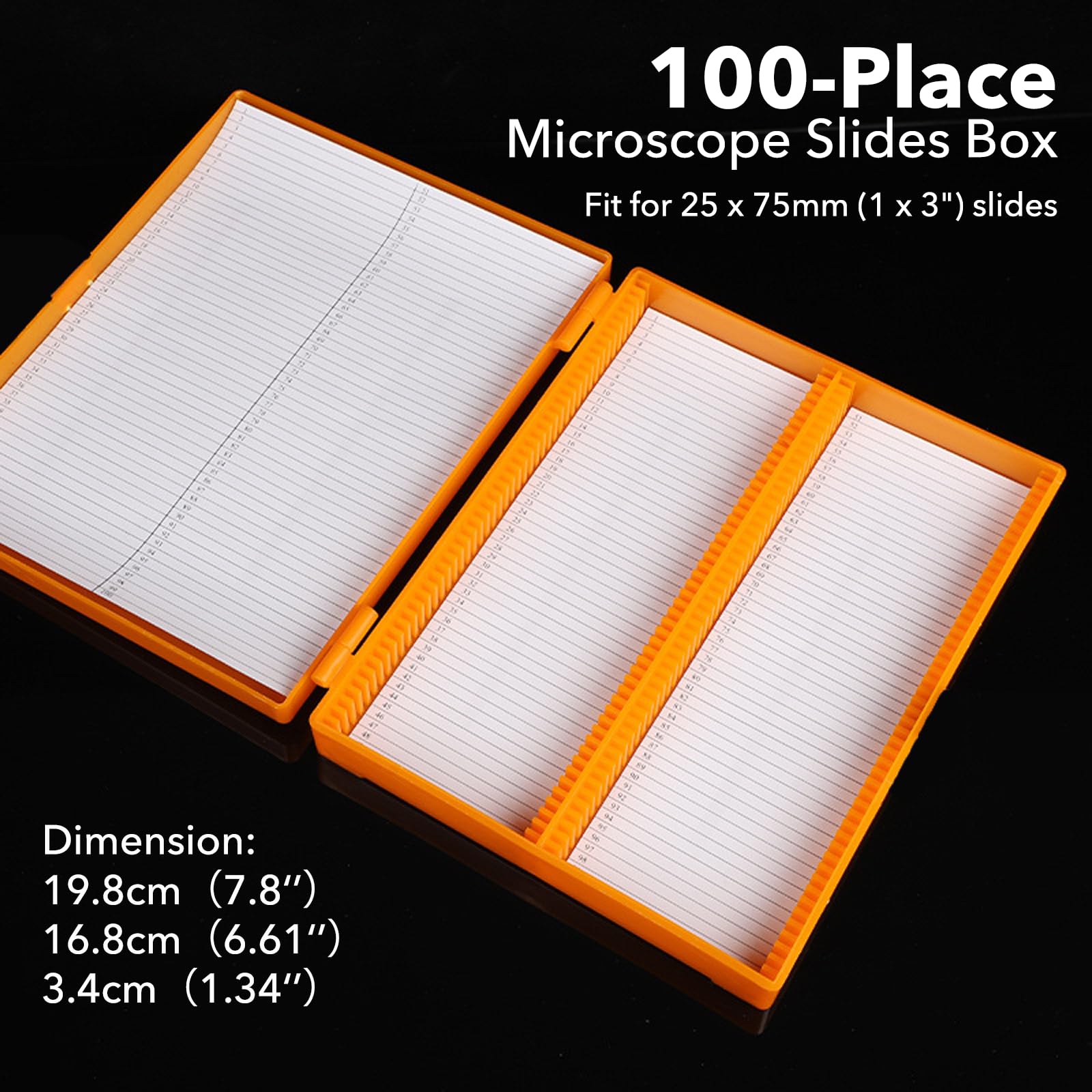 Estresen 100 Place Microscope Slide Box, Slide Storage Box, Holds up to 100 Slides, with Marked Numbers.