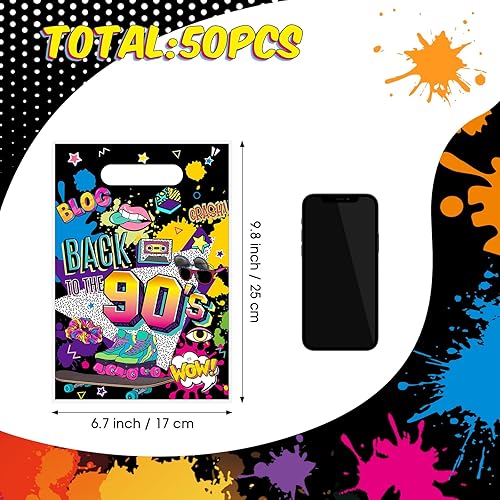 Miniatura 2 de Qeeenar 50 bolsas de regalo de fiesta de los años 90, de plástico a granel, de regreso a los 90, Hip Hop Dulces, bolsas de golosinas para regalos
