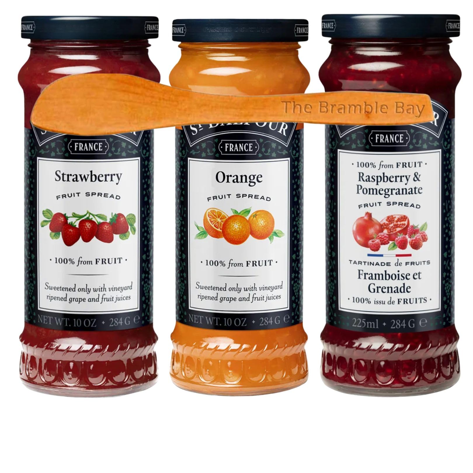 – Jams & Preserves bundle includes Fruit Spreads Strawberry Jam 284g, Orange, Raspberry, Wooden spreader
