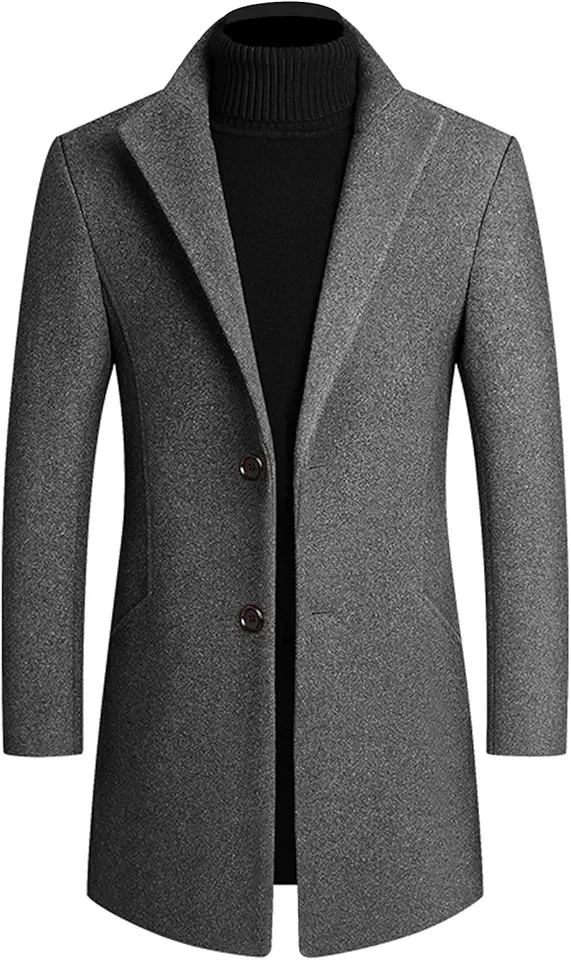 Lu's Chic Men's Single Breasted Trench Coat Button Down Overcoat Warm Dress Pea Coats