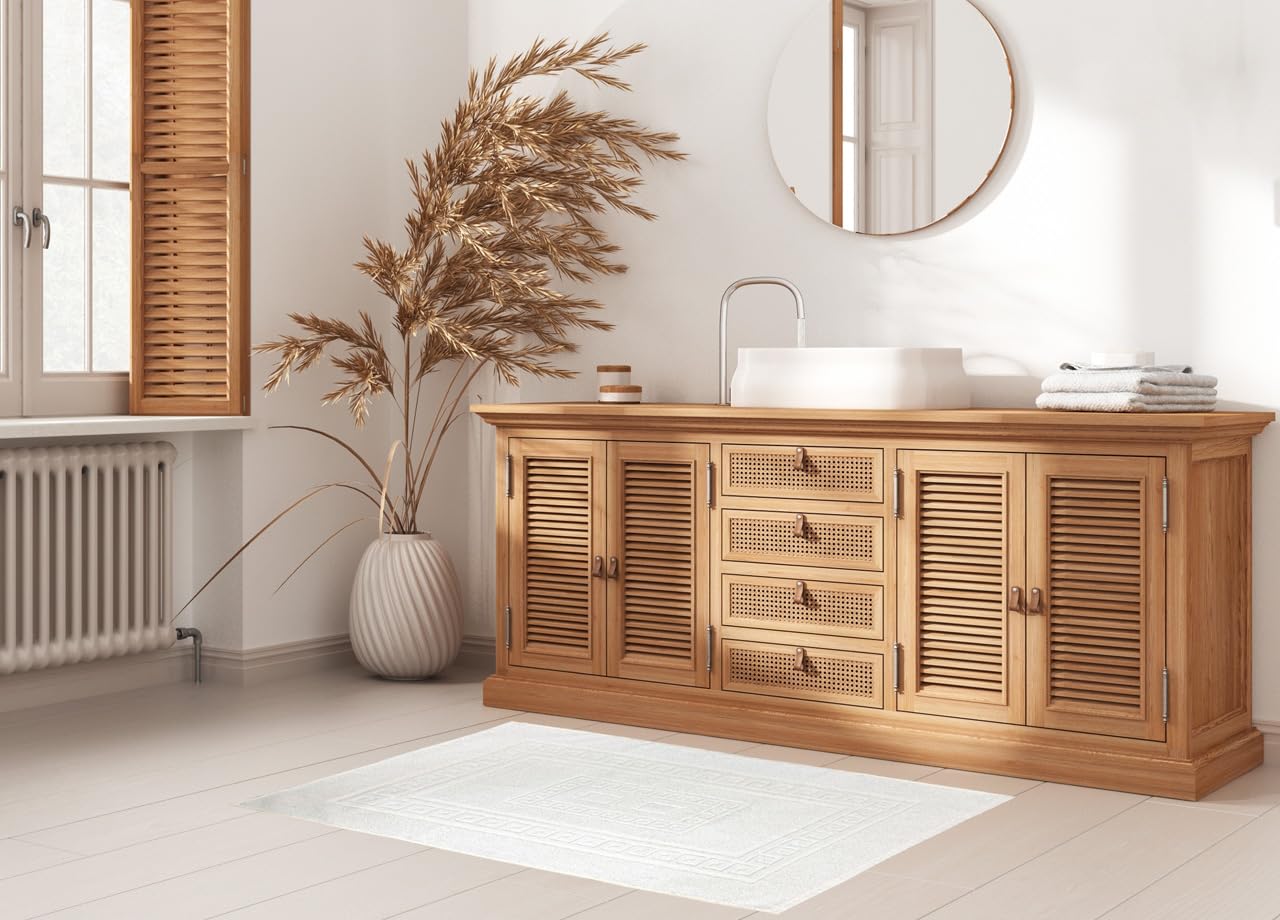 BiancheriaWeb Tappeto Bagno 3 Pezzi - Super Assorbente, Cotone, Con Greca, Bianco - Foto 6