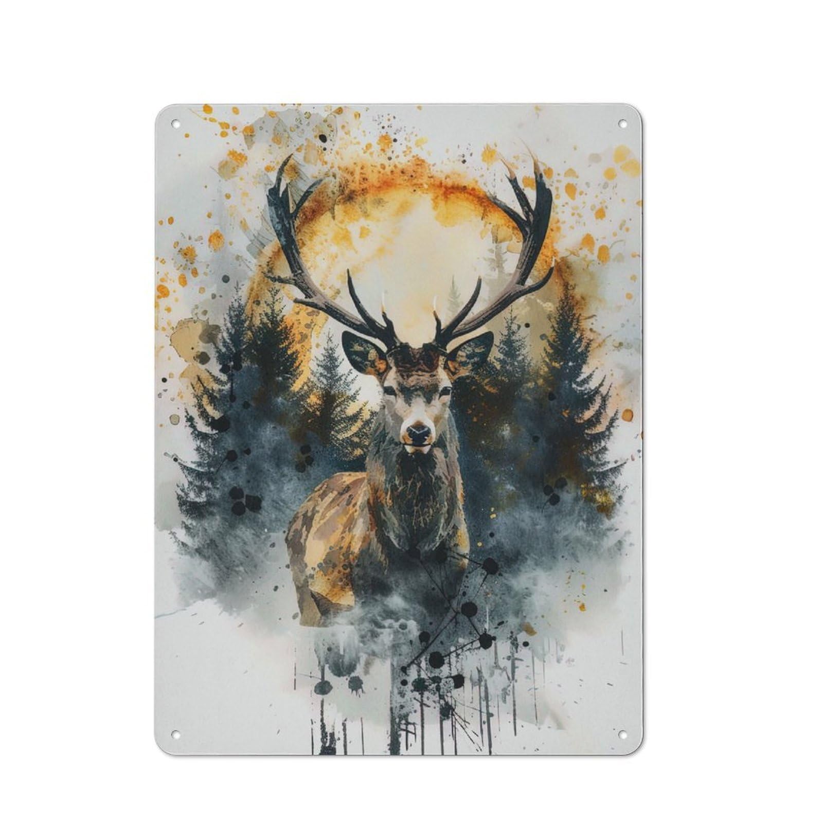 Deer Watercolor Retro-style Metal Sign 40x30cm for Guest Room Or Hallway, for Hallway Wall Decor Fans