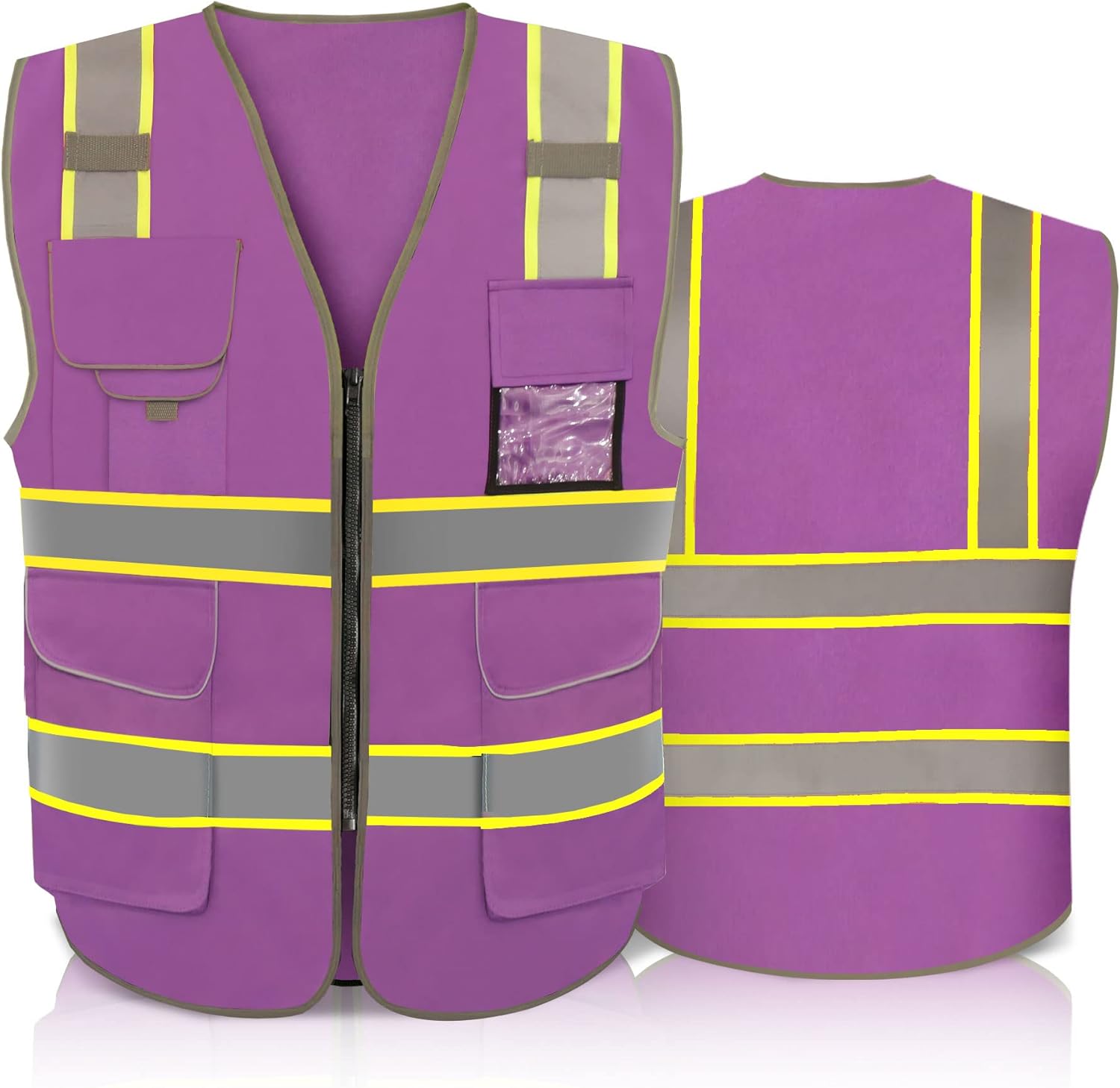 YAFOWUK 7 Pockets Class 2 High Visibility Safety Vest Reflective Neon
