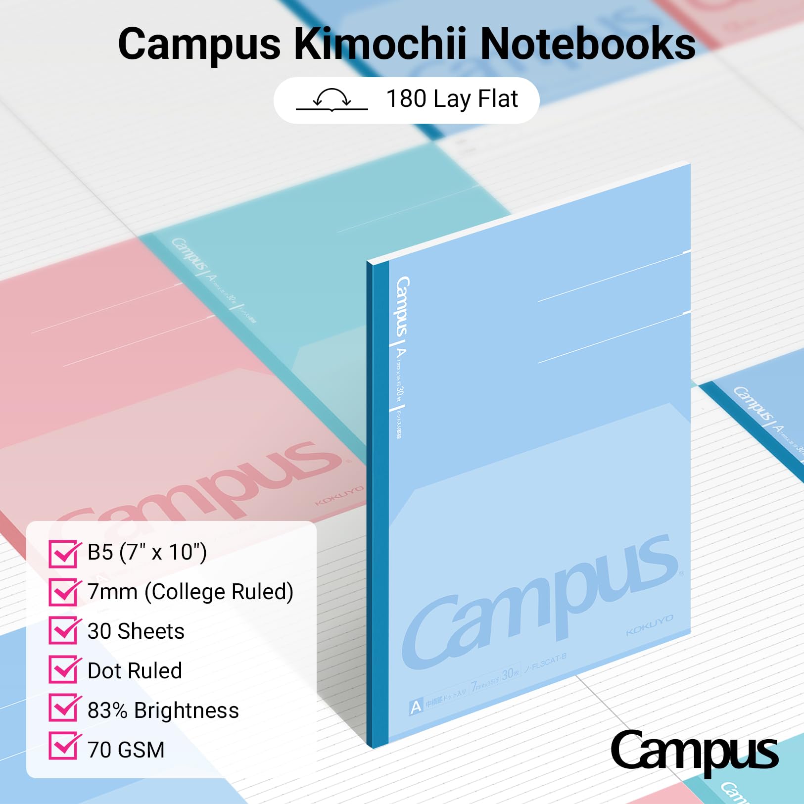 KOKUYO Kit di cancelleria per college, raccoglitore ad anelli intelligente B5+carta grafica, 6 taccuini (largo+piatto), matita meccanica da 0,9 mm, 4 penne gel (0,5 mm nere), nastro correttivo, gomma