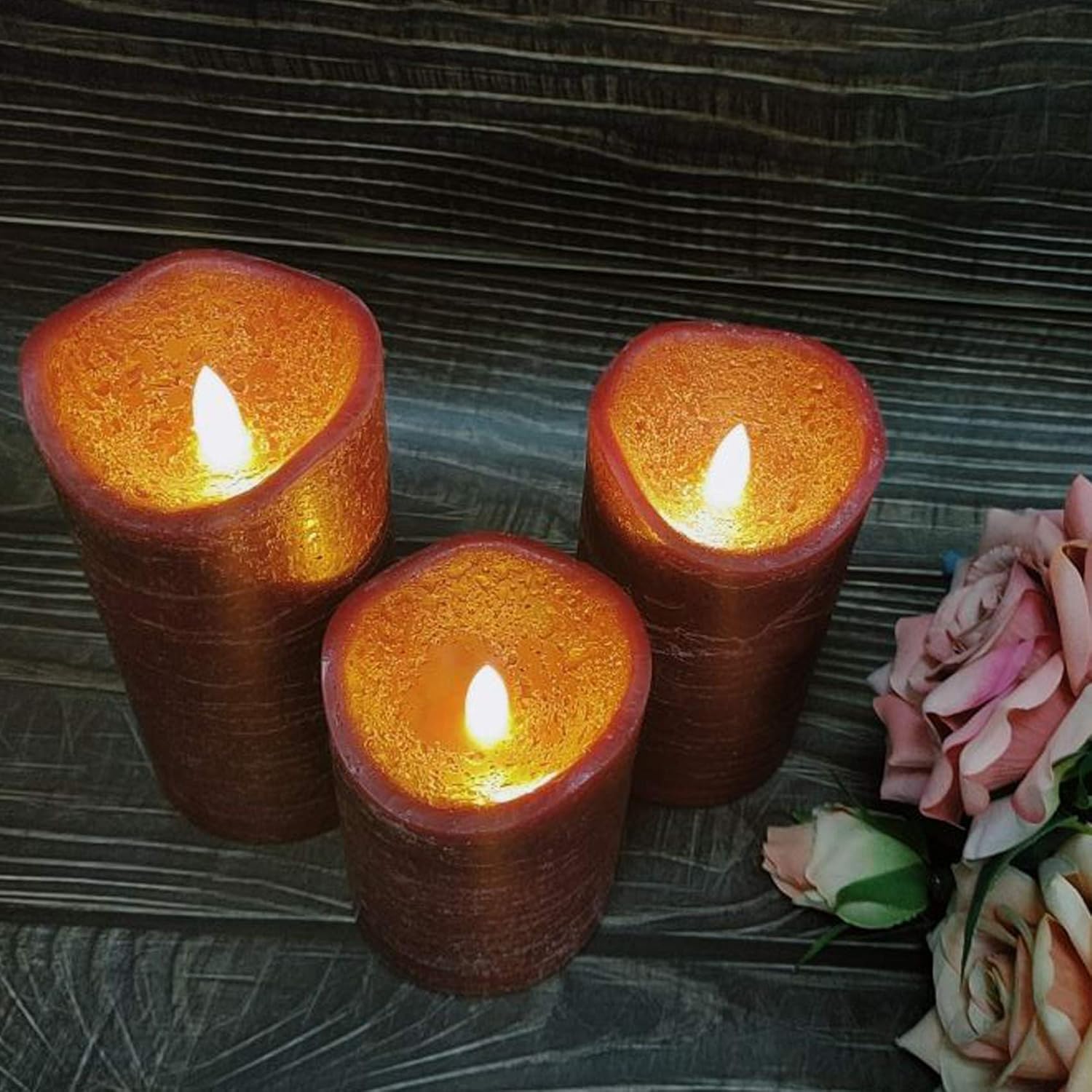Battery Operated Flameless Led Candles Real Wax Pillar Candles with Remote Timer Electric Flickering Decorative Burgundy Wax Candles for Home Wedding Party Centerpiece Decor 3 Pack 3”X 4”, 5”, 6”