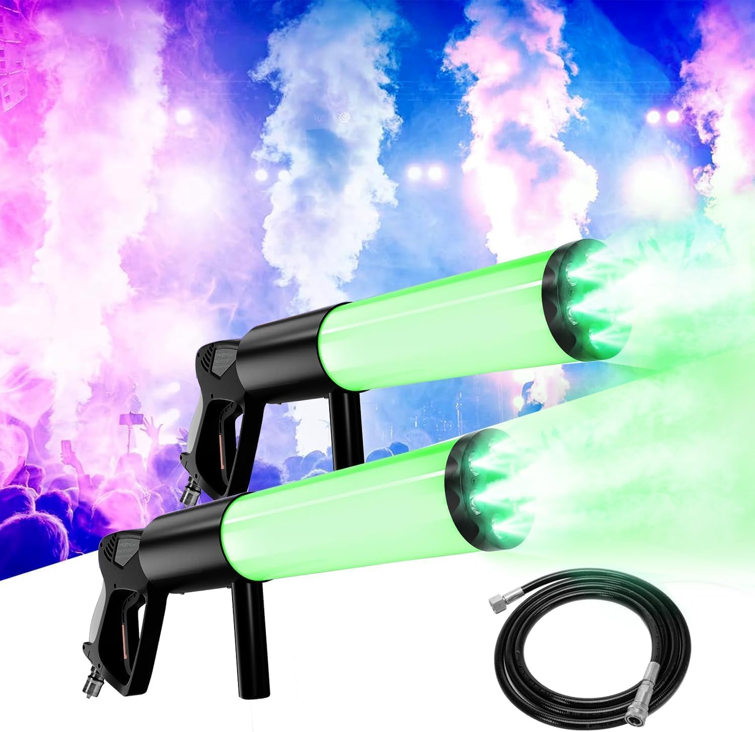 Macchina del fumo per feste, pistola fumogena CO2 con luci LED RGB per DJ, bar, feste, spettacoli musicali, Halloween, Natale