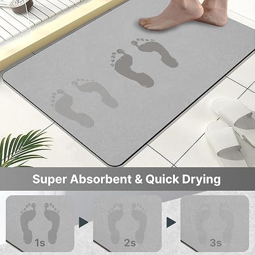 Miniatura 3 de Diatomaceous Earth - Tapete de baño súper absorbente, de secado rápido, antideslizante, delgado, apto para debajo de la puerta, alfombra de ducha
