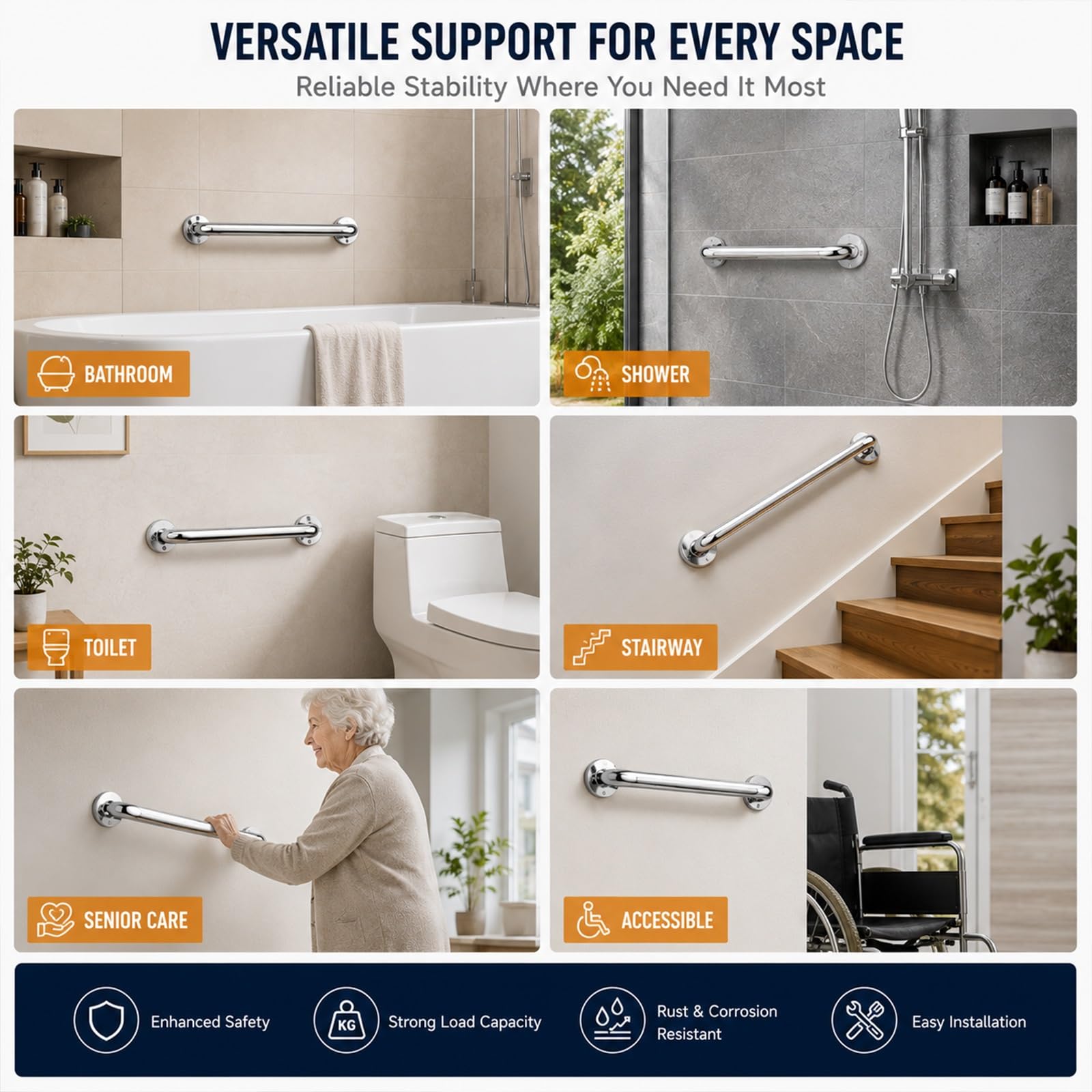 Maniglione Di Sicurezza per Doccia, Antiscivolo, Portata 227 Kg (500 Libbre), Ideale per Bagni Domestici Moderni, Hotel E Ristrutturazioni per L'accessibilità (anziani/disabili)(40cm)