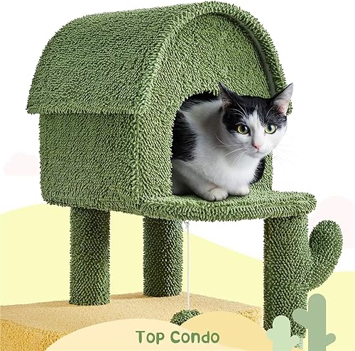 Miniatura 3 de Yaheetech Árbol de cactus para gatos, torre para gatos con temática de oasis de 68.5 pulgadas de alto para gatos de interior, casa de juegos