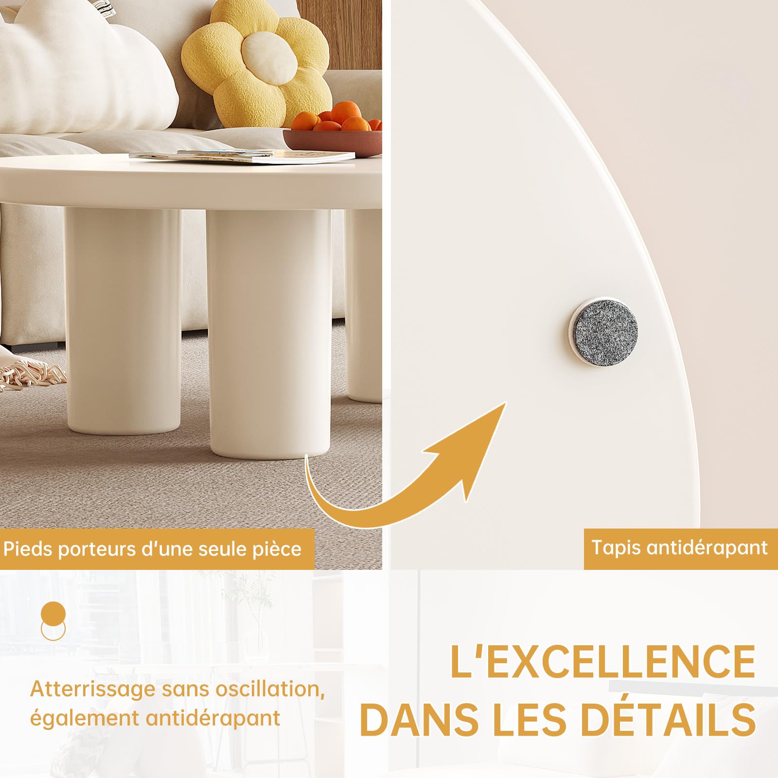 Miuuod Lot de 2 Tables Basses Modernes 2 en 1 de 104 cm, Tables Gigognes de Forme Irrégulière avec Plateau en Verre, pour Salon, Chambre, Bureau, Petits Espaces, Montage Facile, Blanc Crème