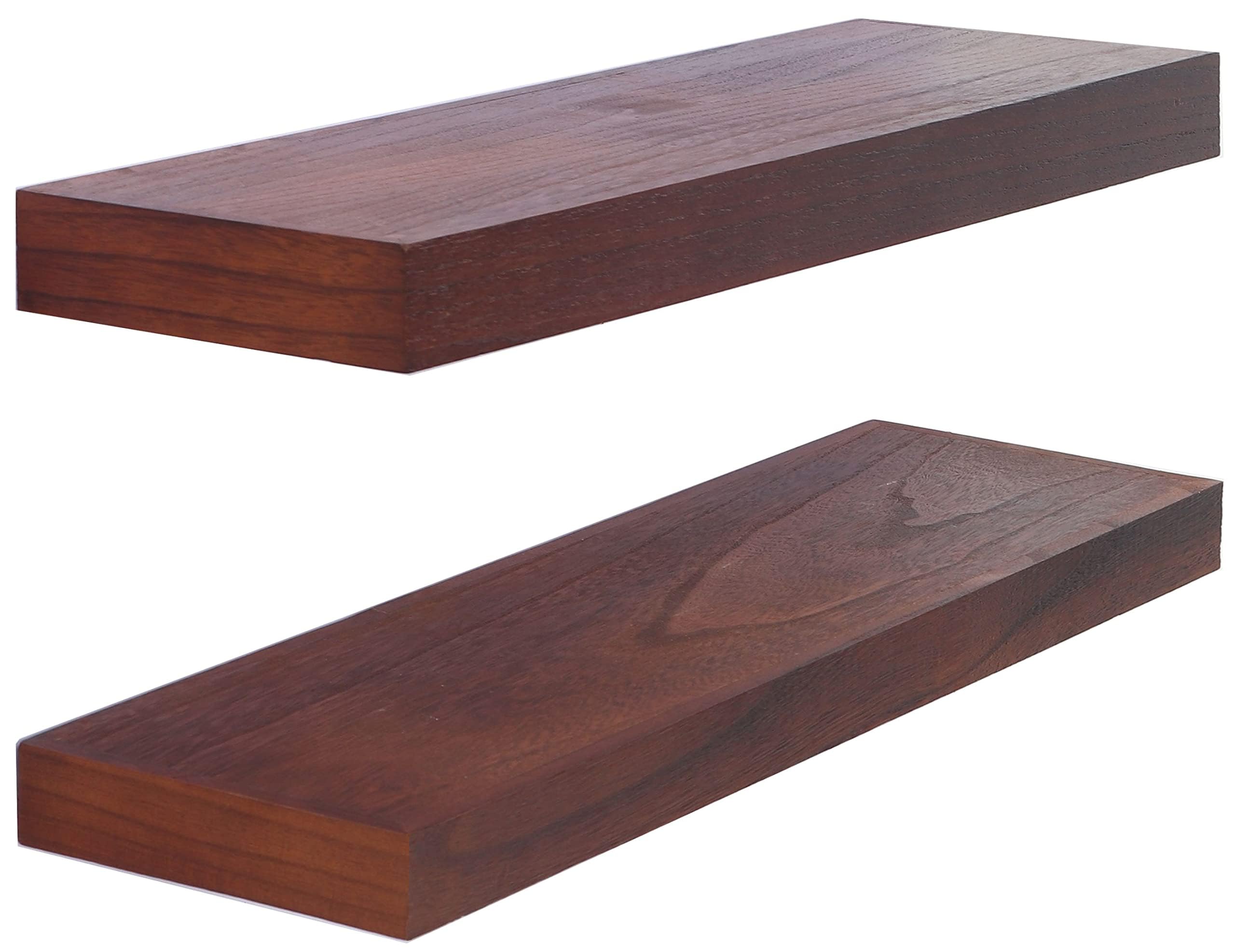 PHOENANCEE 60 x 17 x 4,5 cm, estantes flotantes huecos de madera rústica para montar en la pared para sala de estar, cocina, baño, hogar decorativo, juego de 2, nogal oscuro