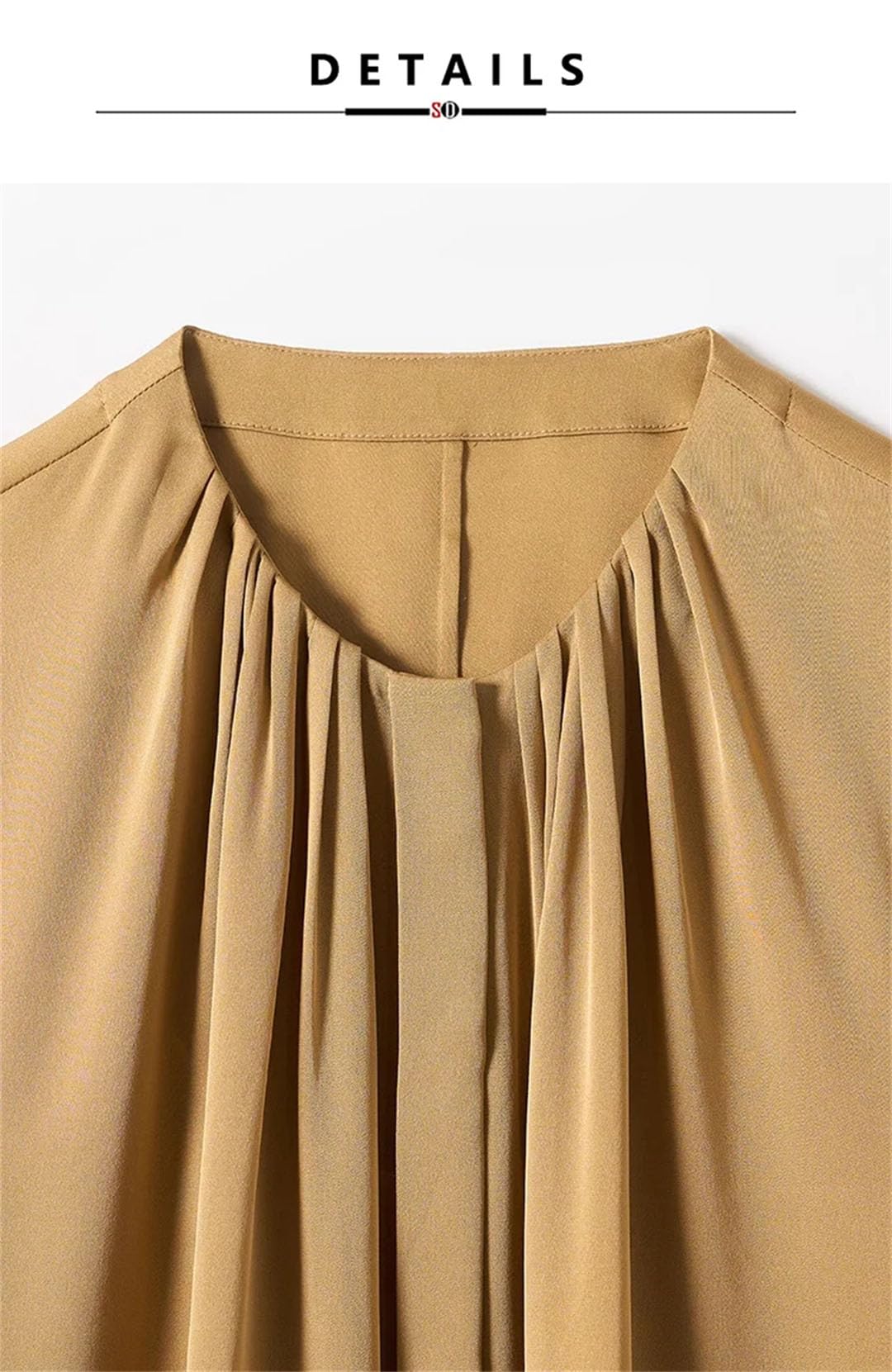 Camisas lisas para mujer, plisadas, cuello redondo, manga larga, camisa de gasa para oficina y trabajo