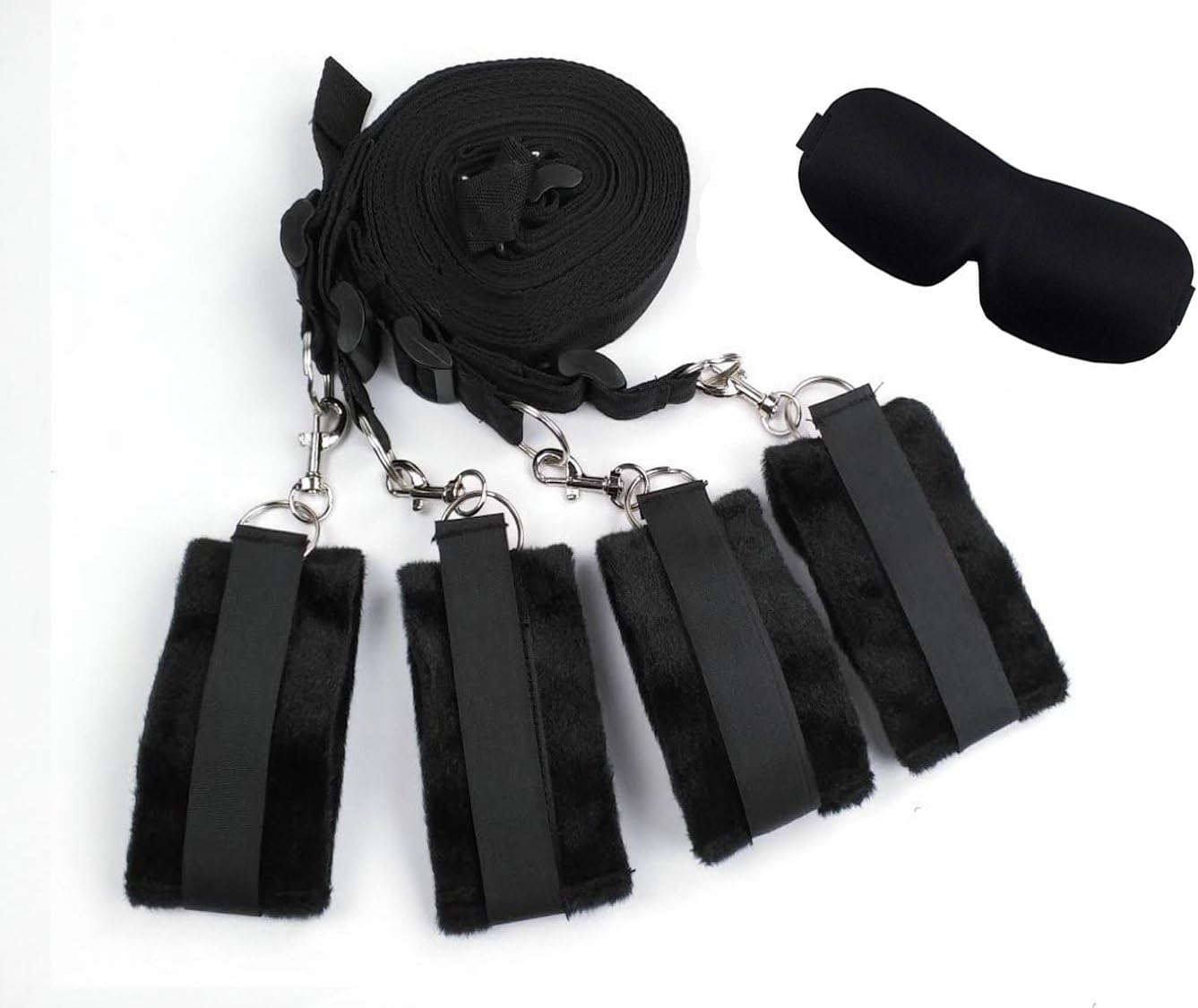 Straight Edge Bed Restraint System with Eye Mask, Adjustable Mattress, Bondage Restraints with Cuffs for Ankles and Wrists, Fits Almost Any Size Mattress