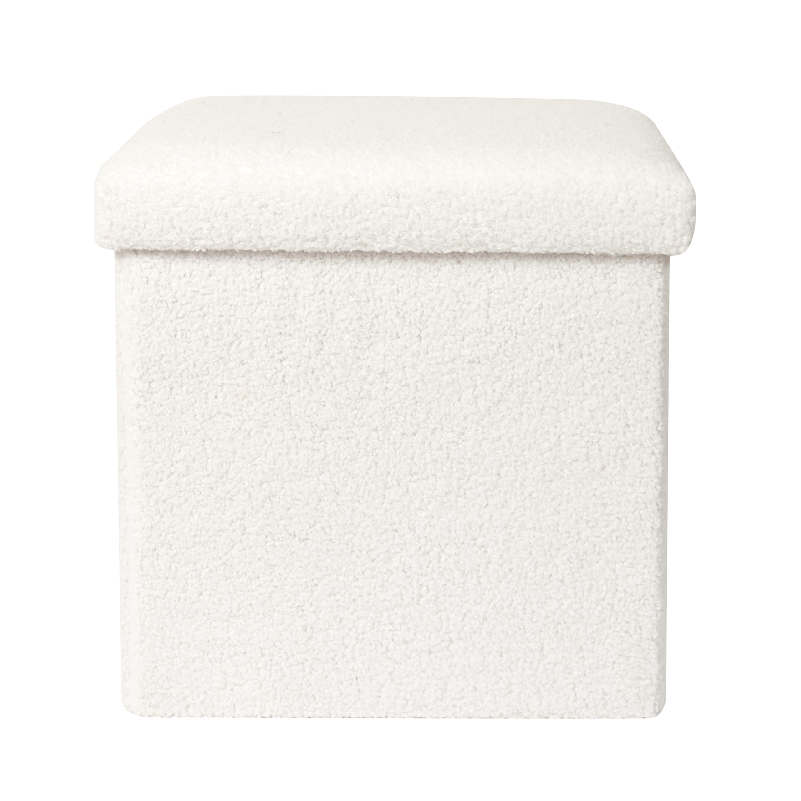 HOME DECO FACTORY - HD0058 Baúl Puff Plegable Bouclette - Natural Crush - Mobiliario de Asiento y Cojín de Suelo - 38x38x38 cm - Altura de Asiento 38 cm - Color Blanco