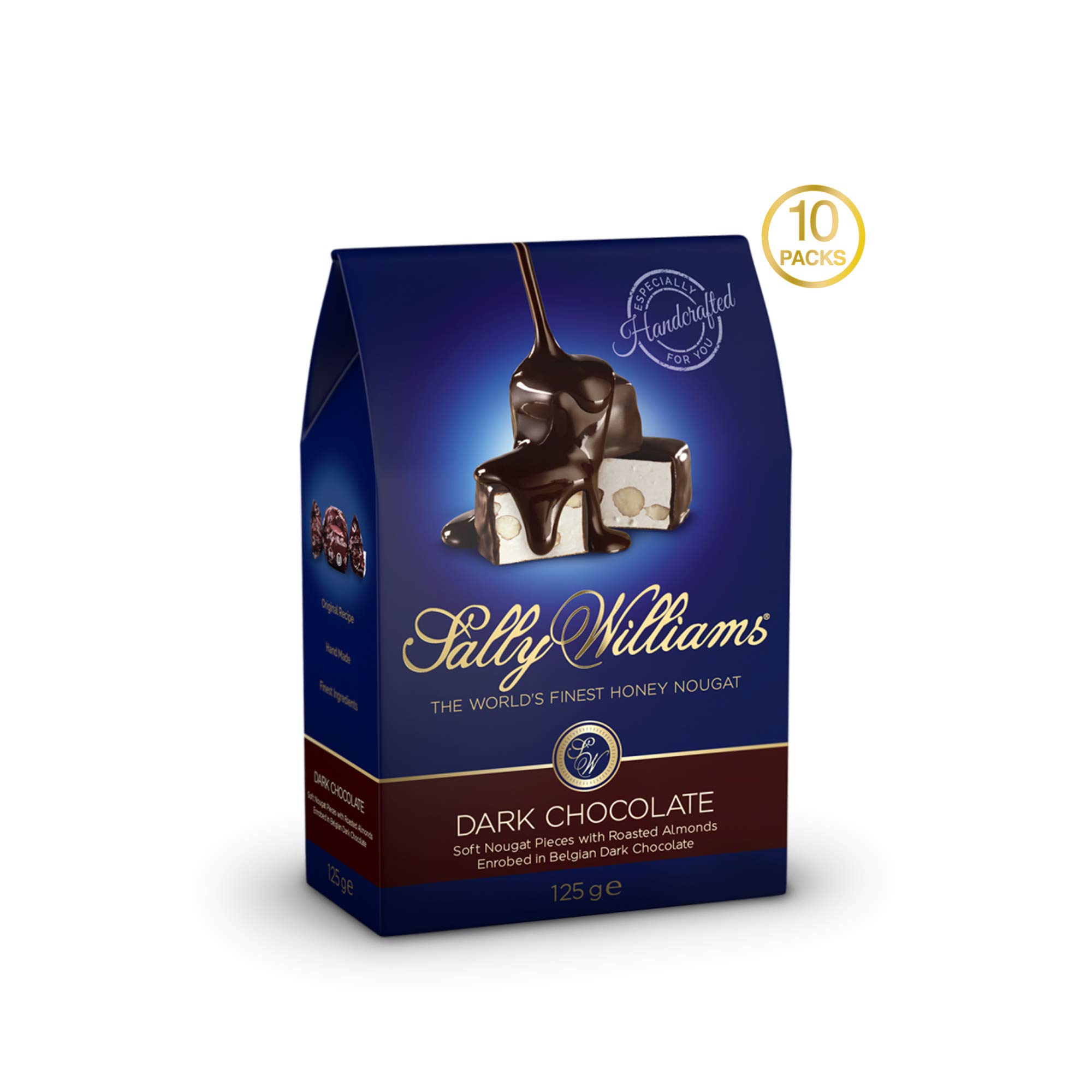 Sally Williams, Coffret cadeau nougat au miel doux de qualité supérieure - Nougats faits main avec amandes et chocolat noir - 125 g - Lot de 10