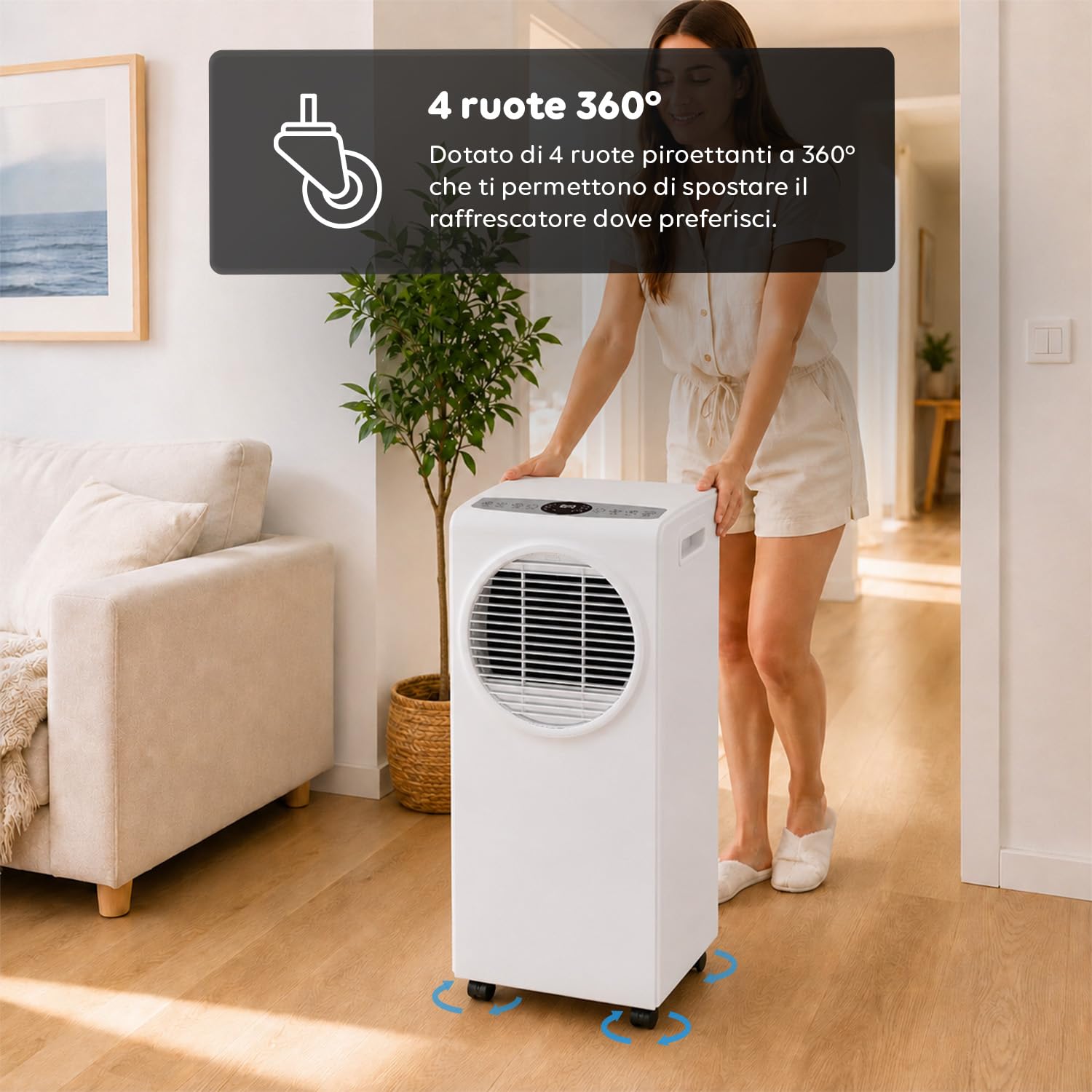 Wintem - Climatizzatore Condizionatore Deumificatore Portatile 9000 BTU 3 in 1 in ABS Ventilatore con Telecomando (Classe A R290), 990W + Timer