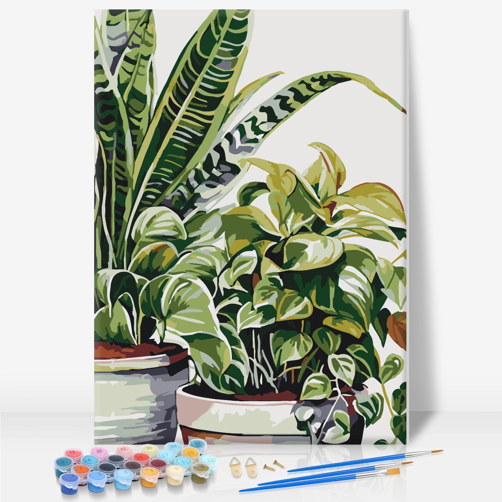 Camocin Art Paint by Numbers for Adults with Frame - Green Plants 8x12 Inch