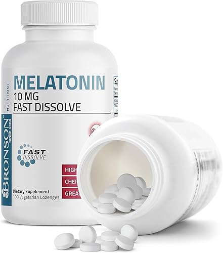 Miniatura 6 de Bronson Melatonina 10mg Comprimidos con sabor a cereza de disolución rápida, pastillas masticables vegetarianas, 100 unidades