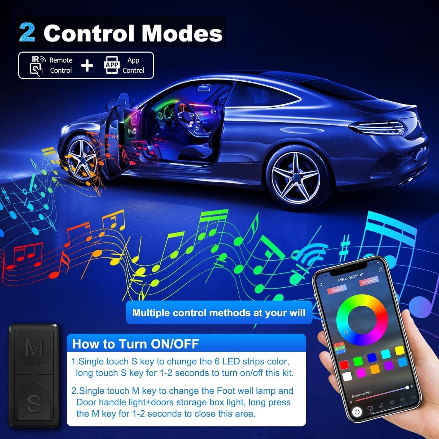 Dreamcolor Acrylic Interior Car LED Strip Light with APP, RGB 6 in 1 with 175 inches 600 LEDs Car Ambient Lighting Kits, LED Strip for Car Accessories