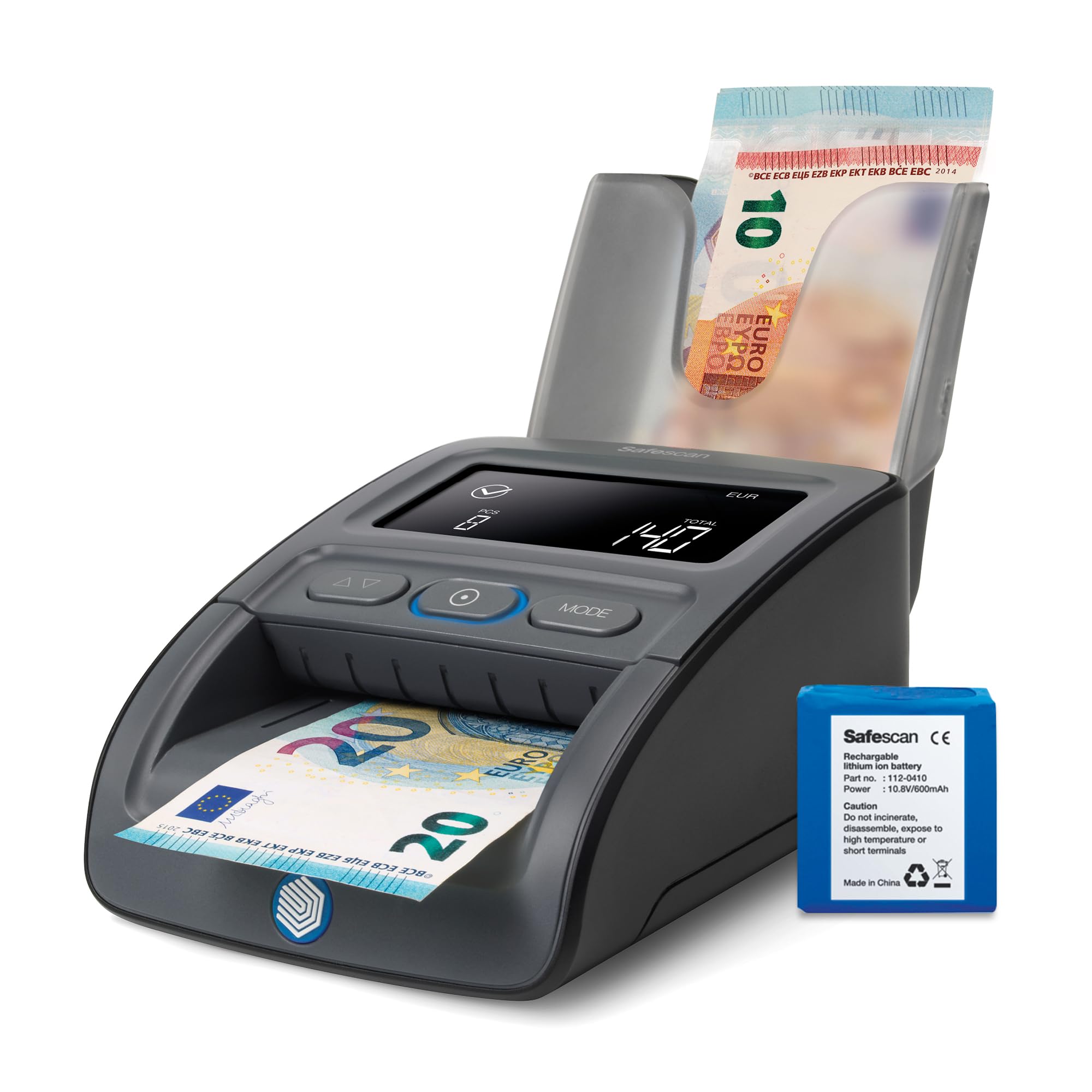Safescan 155-S automatischer Geldscheinprüfer zur schnellen Überprüfung von Geldscheinen - Falschgeldprüfgerät mit 7-facher Echtheitsprüfung - 100% genauer Geldscheinprüfer
