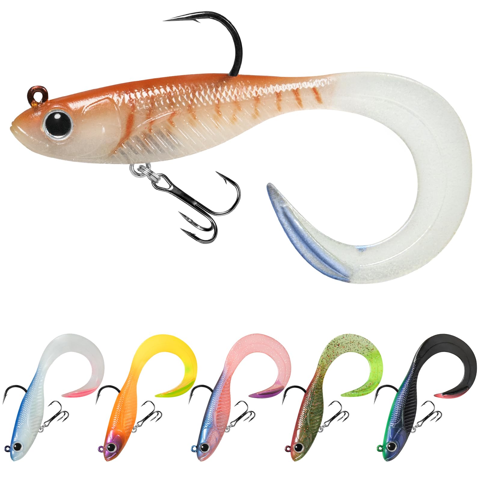 TRUSCEND Duramax Pre-Rigged Soft Fishing Lures with BKK Hook | Easy Catch: Balanced Action, Tear-Resistant TPE, Shrimp & Crayfish Swimbaits | Freshwater Saltwater Baits for Bass, Trout, Walleye, Pike