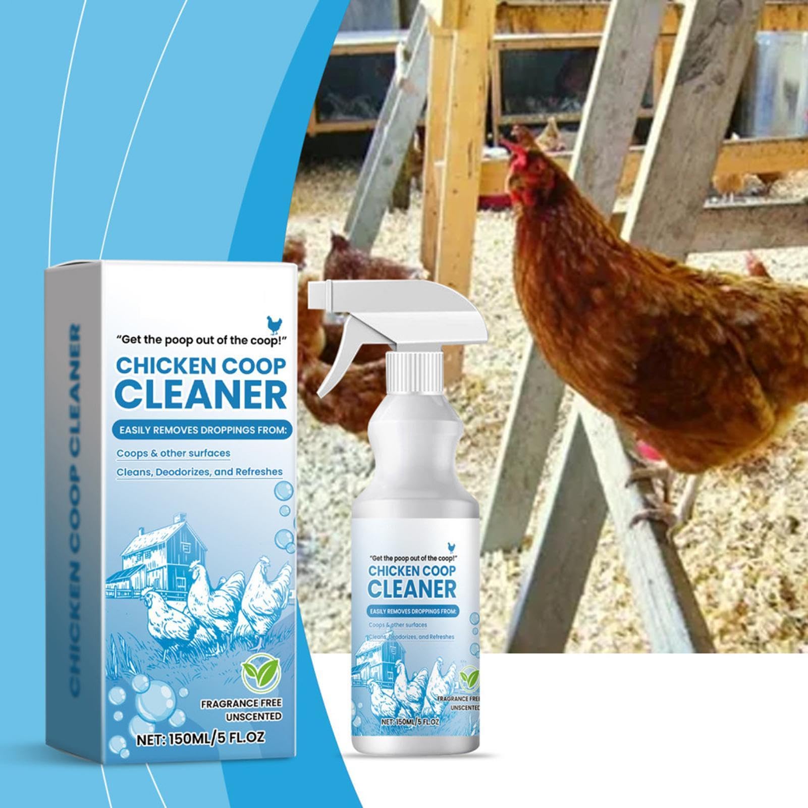 Coop Refresh,Spray de control de olores, limpiador y desodorante de gallineros, limpiador natural de segura para eliminar la suciedad y los olores