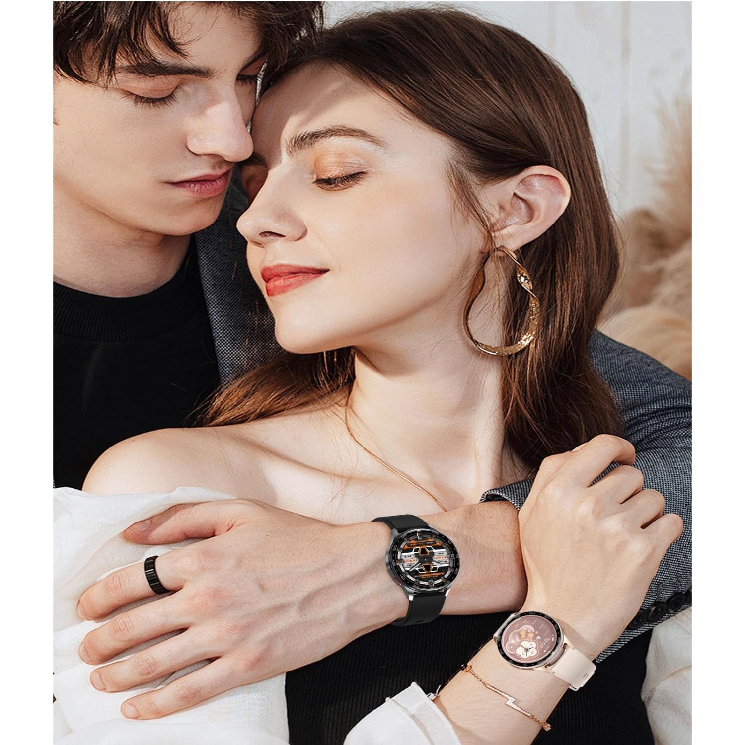 AIEK Montre connectée avec écouteurs pour homme et femme, écran rond de 1,39 pouces, tracker de fitness avec écouteurs Bluetooth, moniteur de fréquence cardiaque et moniteur de sommeil, pour Android