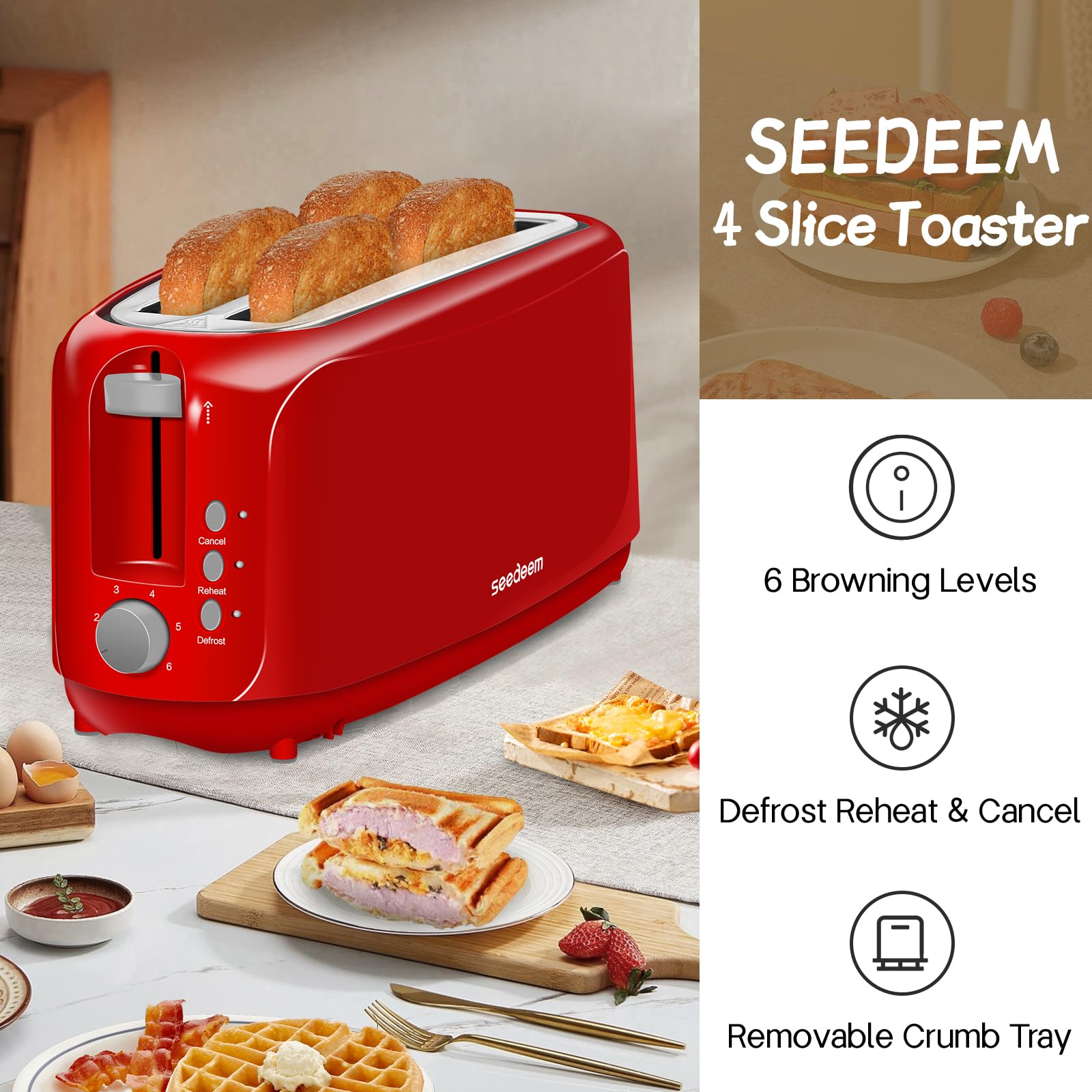 SEEDEEM Toaster - 4 Slice, 6 Shade Settings -2 SEEDEEM Toaster - 4 Slice, 6 Shade Settings -2