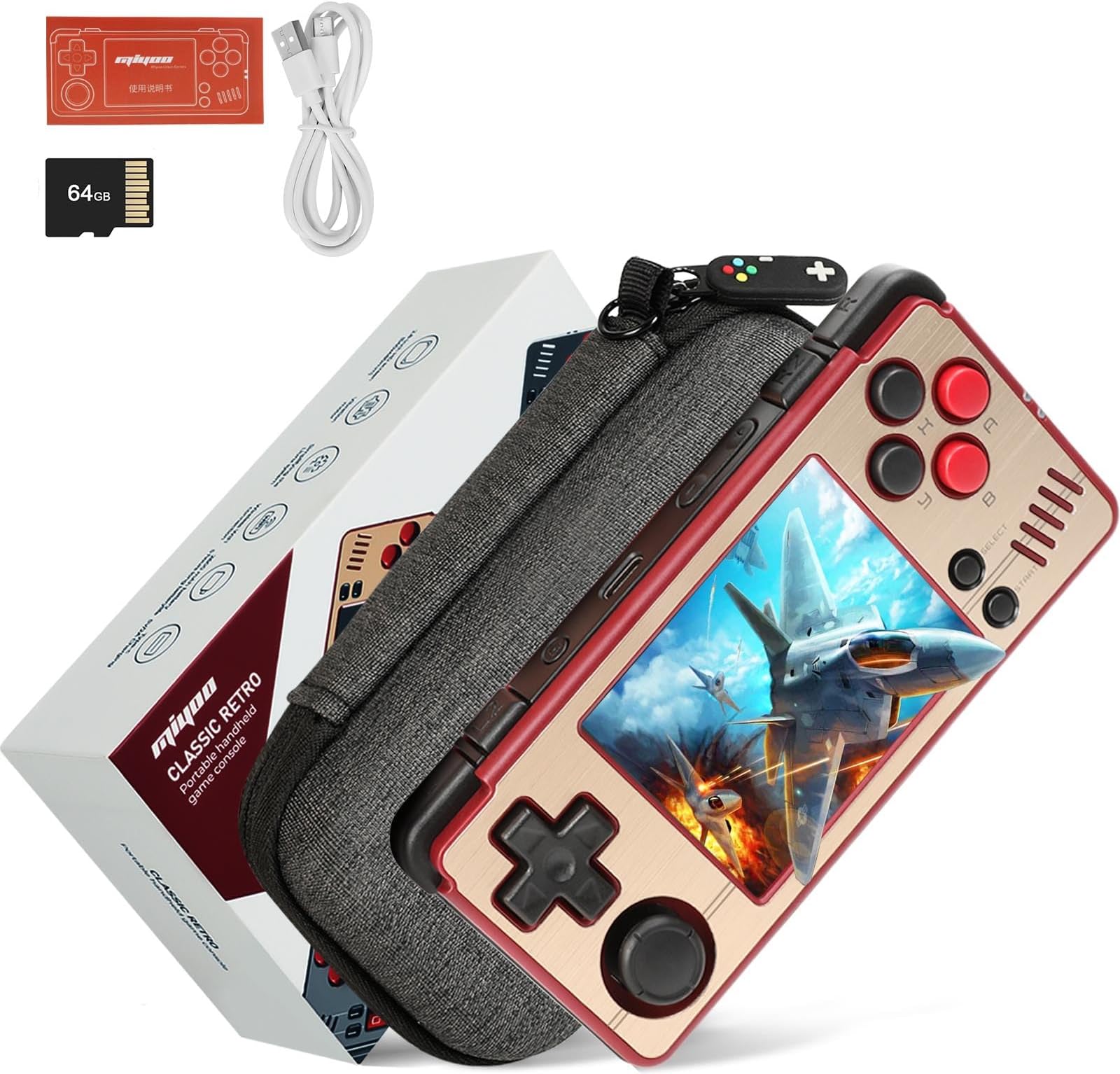 Miyoo A30 Retro Handheld Game Console,Portable Game Emulator with Storage Case,2.8" IPS Screen,Compatible with Many Types of Classic Games.(Glod & Red 64G)