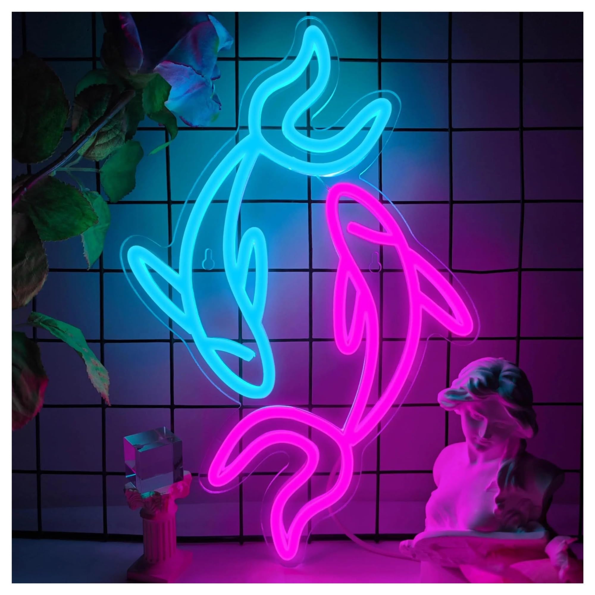 LEMST Sign Lamp Koi Neon Sign,Suitable for Bedroom, Office and Chinese Style Decoration 38x25cm