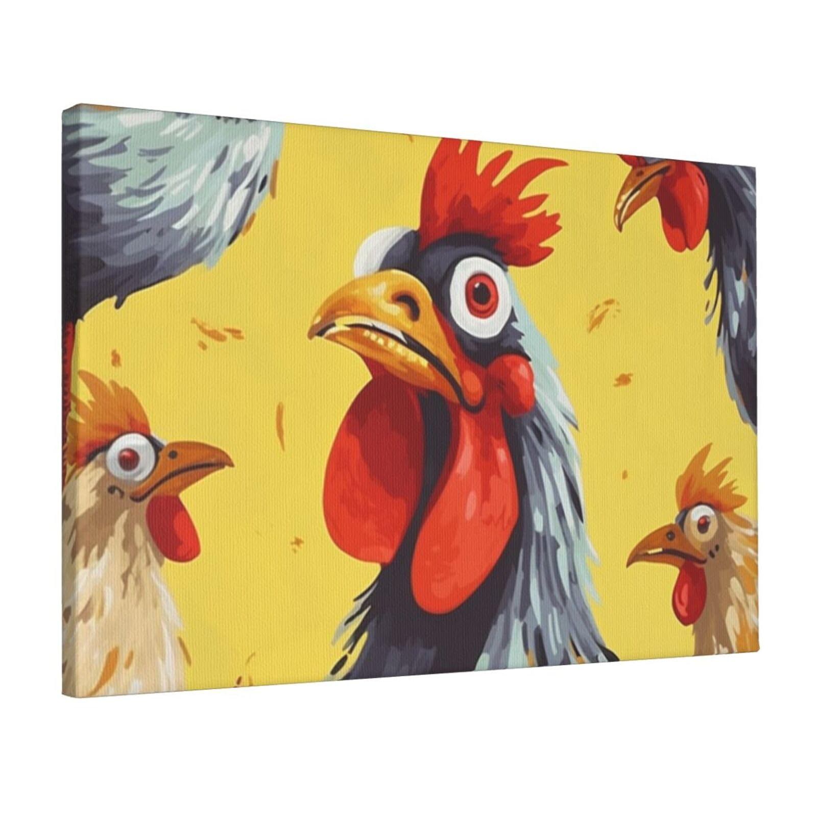 Fodpand Art Chicken Painting Unframed Canvas Wall Art,Modern Posters Print Wall Decor Canvas Oil Painting For Bedroom Living Room Bathroom Wall Hanging Artwork Ready To Hang 12"X18"