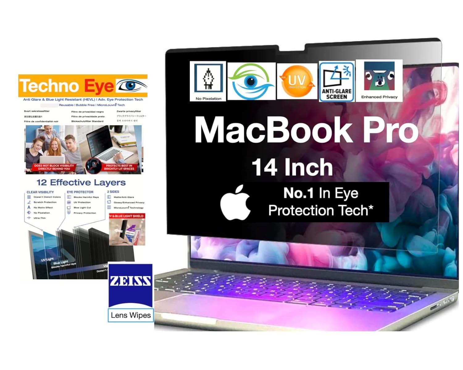 TechnoEye MacBook Pro 14 Inch Privacy Screen Filter - No Eye Strain | Anti Blue Light + Anti Glare | No Dry Eyes | Privacy Screen Protector (B0C5HRTFMG) Amazon Price History, Amazon Price Tracker