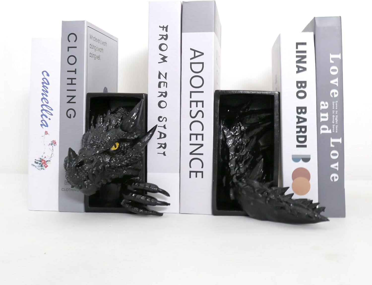 Dragon Bookends, Black Fantasy Book Nook Insert, Gothic Library Decor, Decorative Dragon Shelf Display
