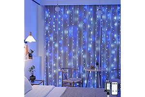 JMEXSUSS 300LED Curtain Lights Plug in, Blue and White Christmas Lights Outdoor