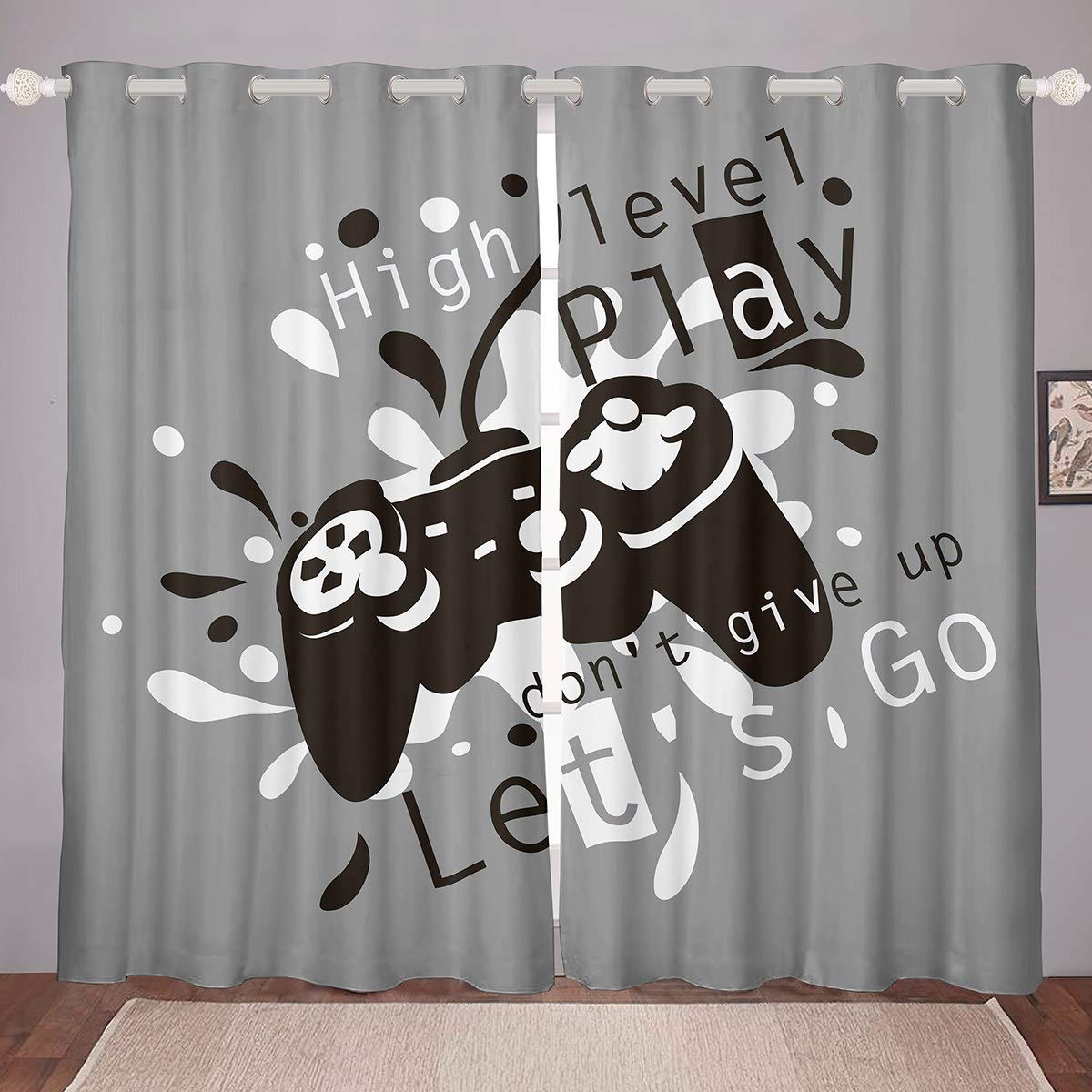 Gamepad Curtain Watercolor Gamepad Printed Curtain for Bed for Kids Boys Video Game Gamepad Curtain Novelty Game Controller Drapes,Gray,W66*L72 — image 1