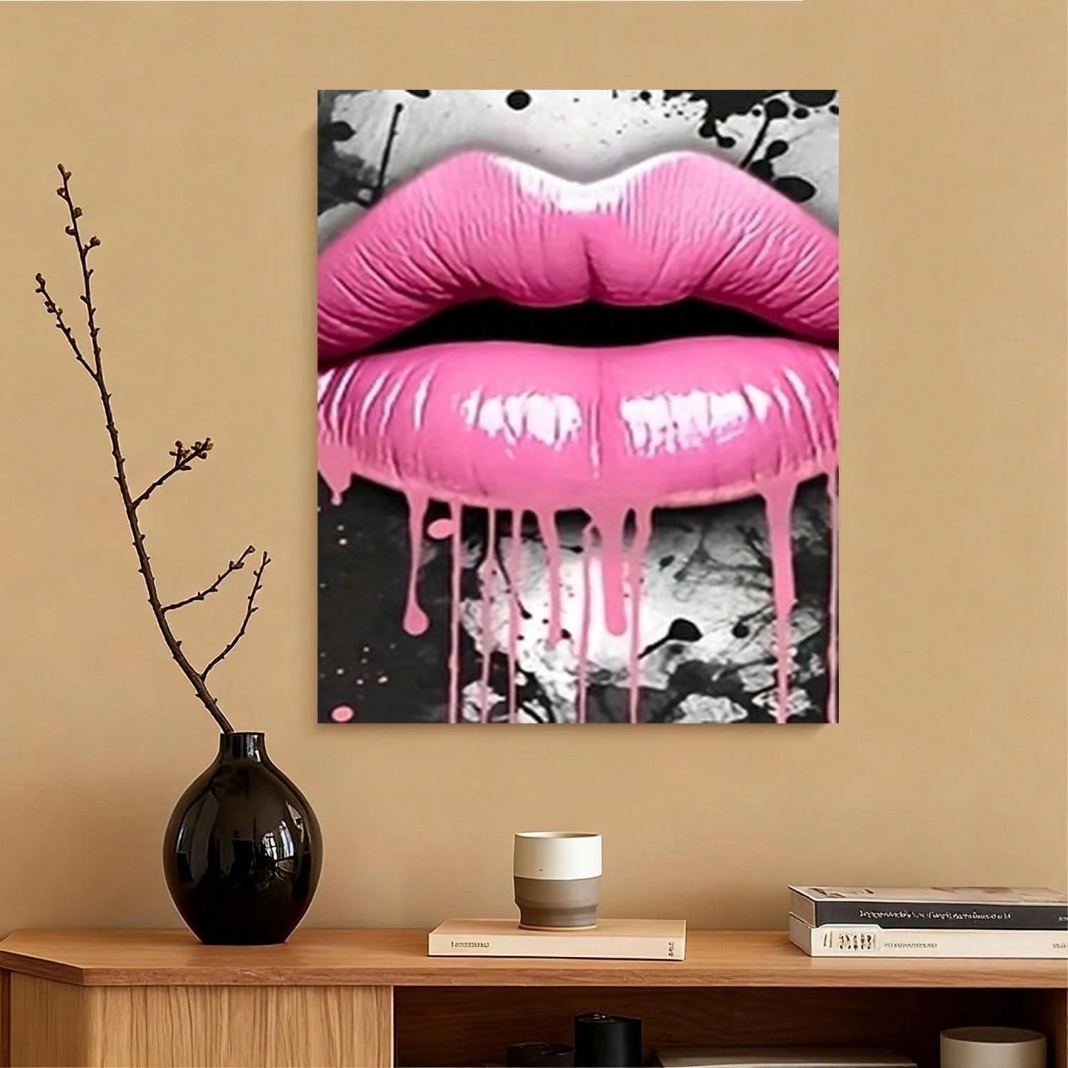 TZKBDMA Canvas Poster, Wall Art Decoration Abstract Pink Lips Poster For House Decoration, Living Room, Hallway, Bathroom, Bedroom(21x30cm/Without frame)