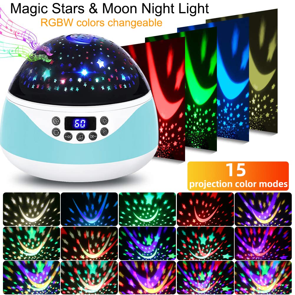 Night Light Projector of Stars and Moons with Music&Timer, Remote Control Projection Lamp for Kids, Rotating Kids Night Lights for Bedroom, Sleep Helper and Giftable for Girls Boys Babies