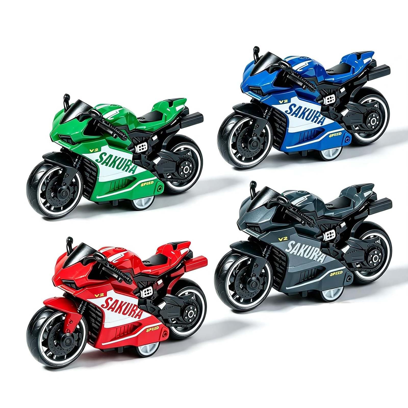 Lumina Co 4 Pcs Mini Motorbike, Different Colored Pull Back Motorbike Toys
