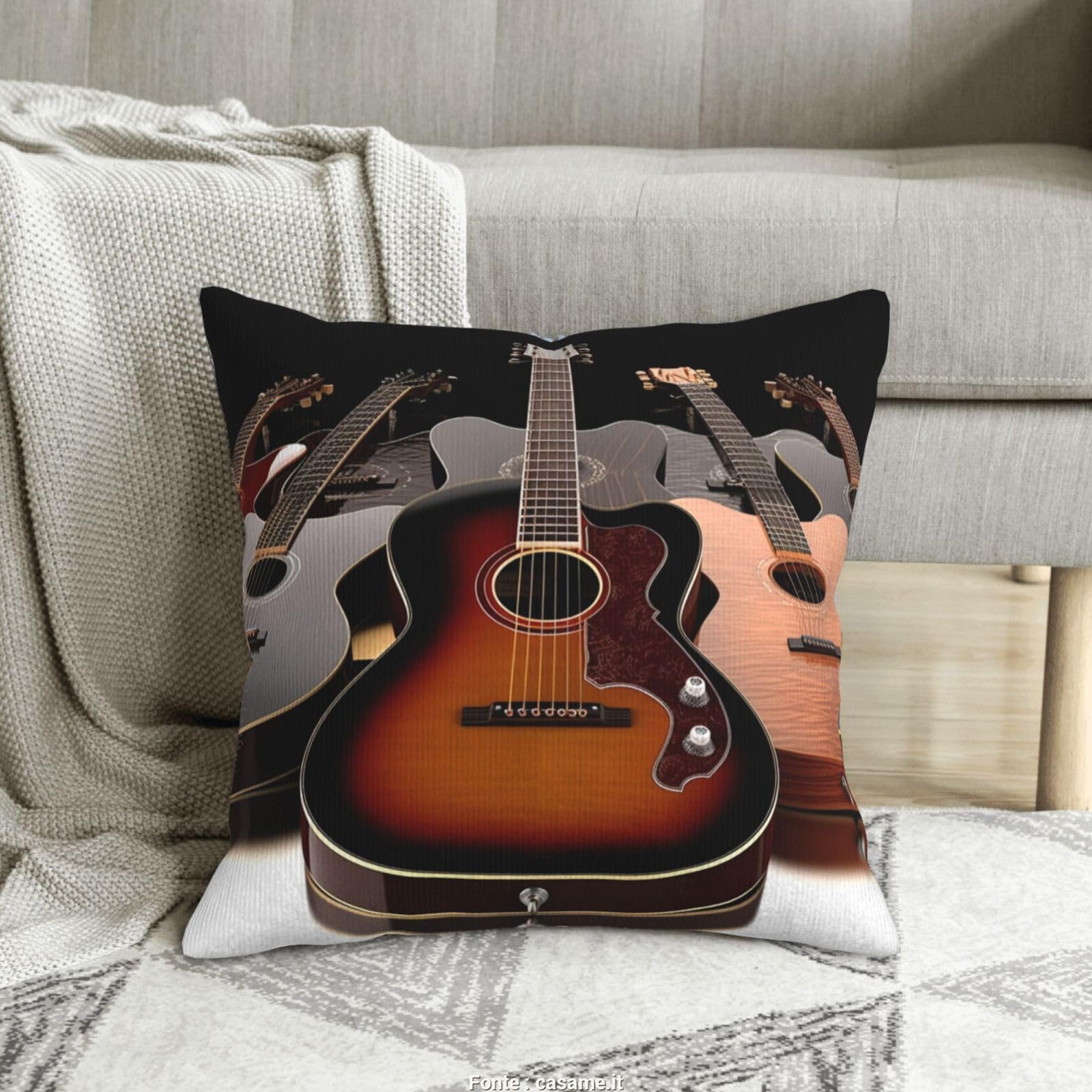 Housses de coussin en velours côtelé imprimé guitare pour sublimer votre canapé de salon